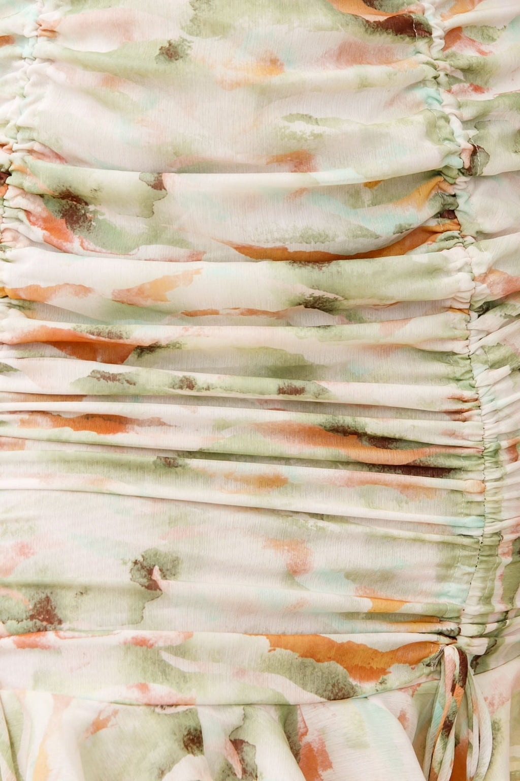 Serena Puff Sleeve Ruched Detail Dress Watercolor Print Green by Selfie Leslie