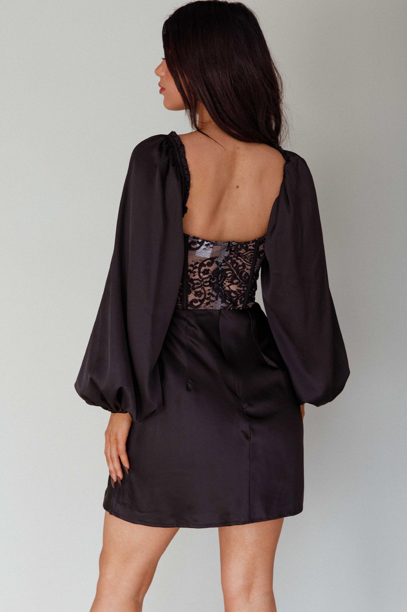 Trophy Long Sleeve Lace Bodice Midi Dress Black by Selfie Leslie Australia