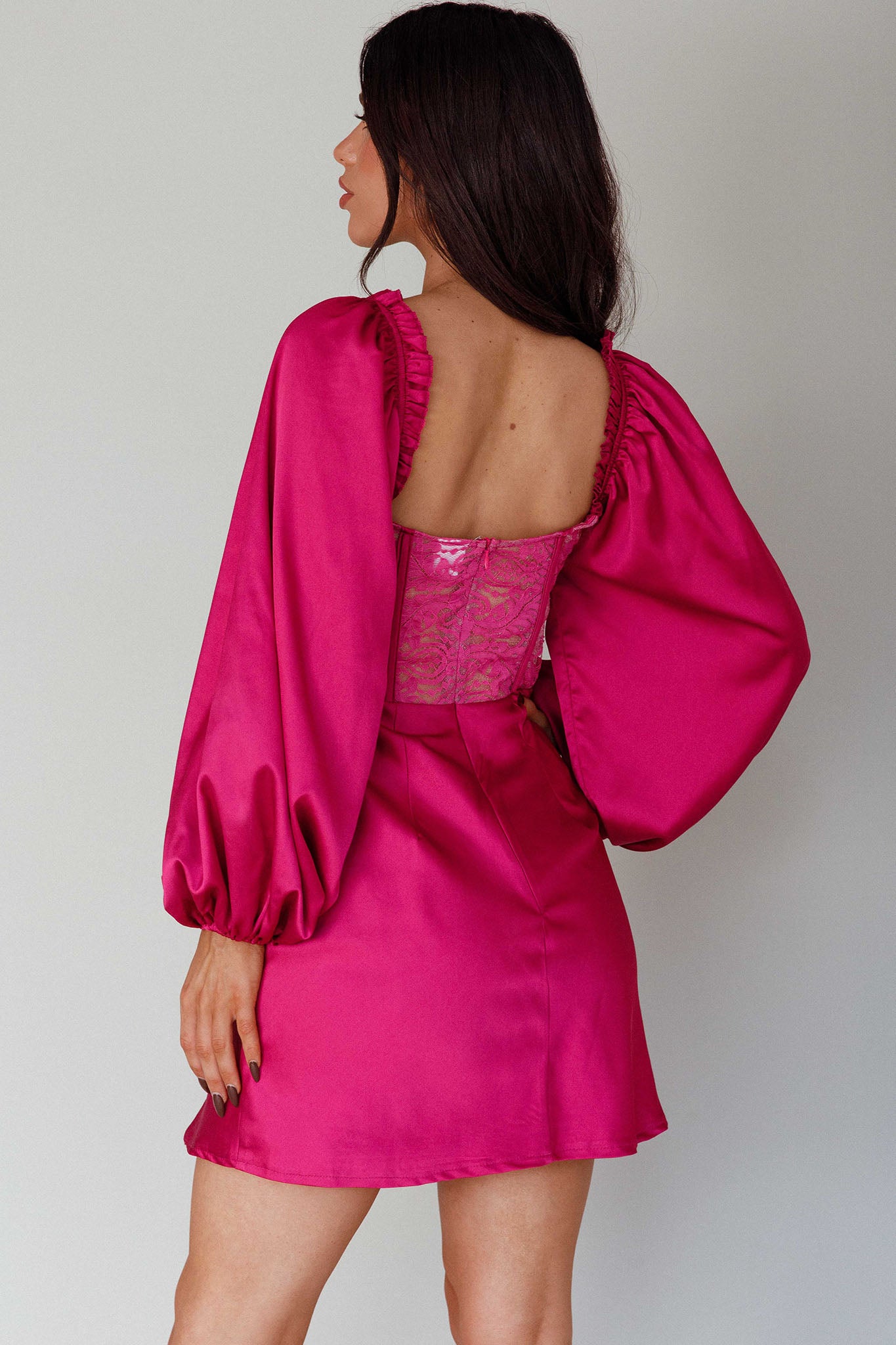 Trophy Long Sleeve Lace Bodice Midi Dress Plum by Selfie Leslie Australia