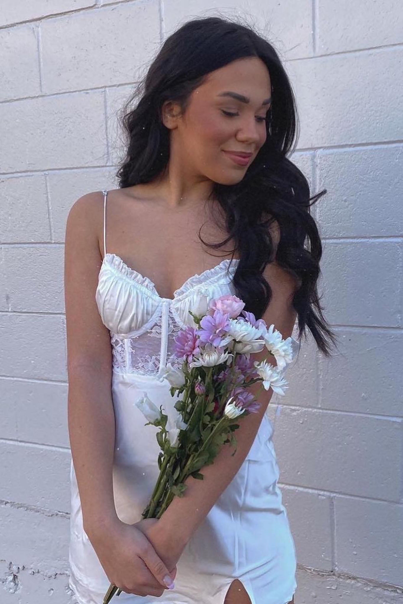 Trophy Lace Bodice Sweetheart Neckline Mini Dress Ivory by Selfie Leslie