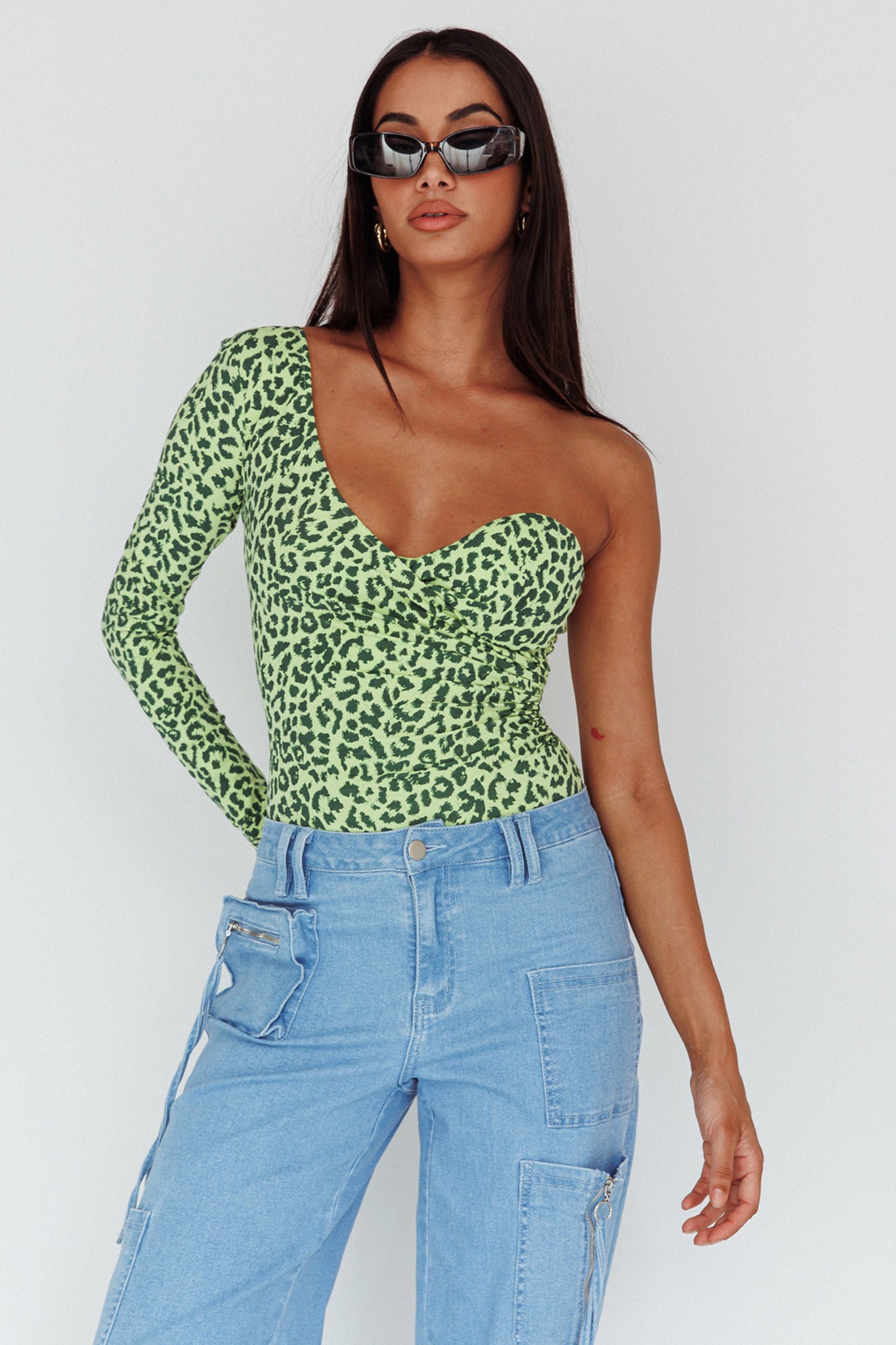 Fifi One Sleeve Bodysuit Leopard Apple by Selfie Leslie Australia