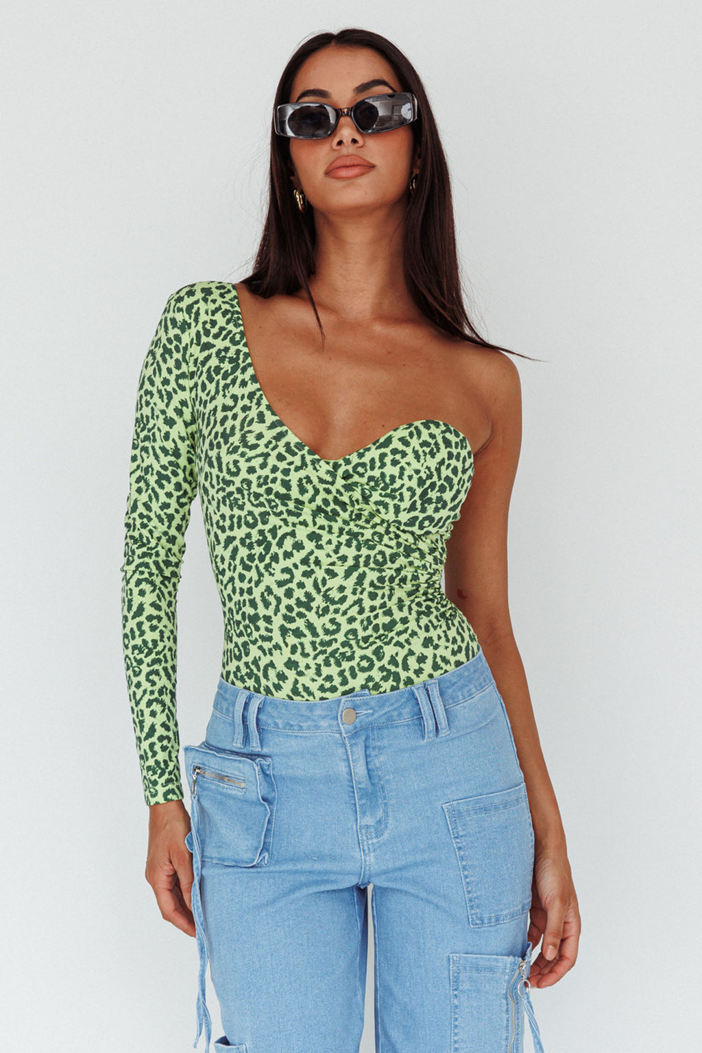 Fifi One Sleeve Bodysuit Leopard Apple by Selfie Leslie Australia