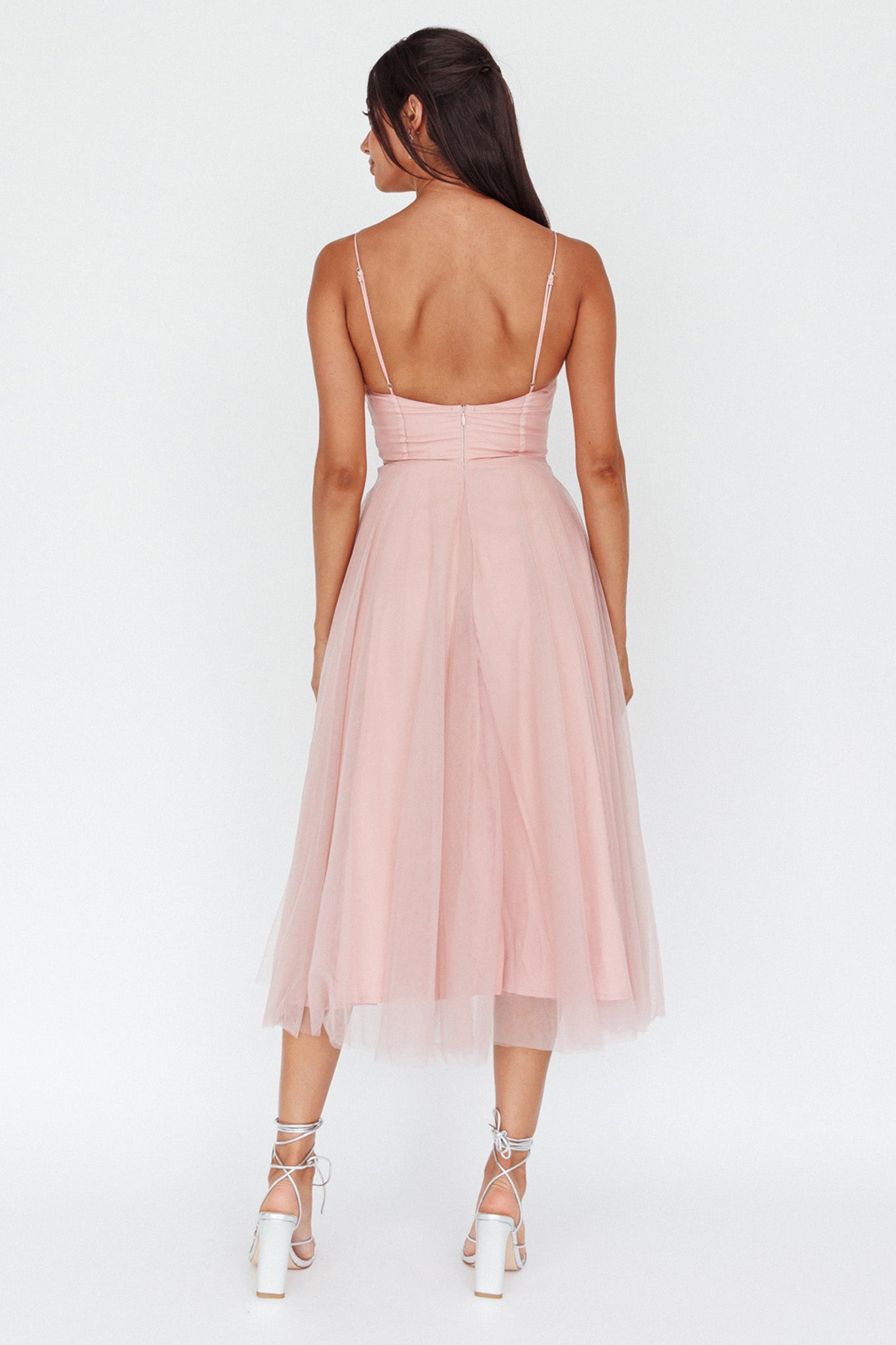 Smitten Lace Insert Tulle Midi Dress Blush by Selfie Leslie Australia