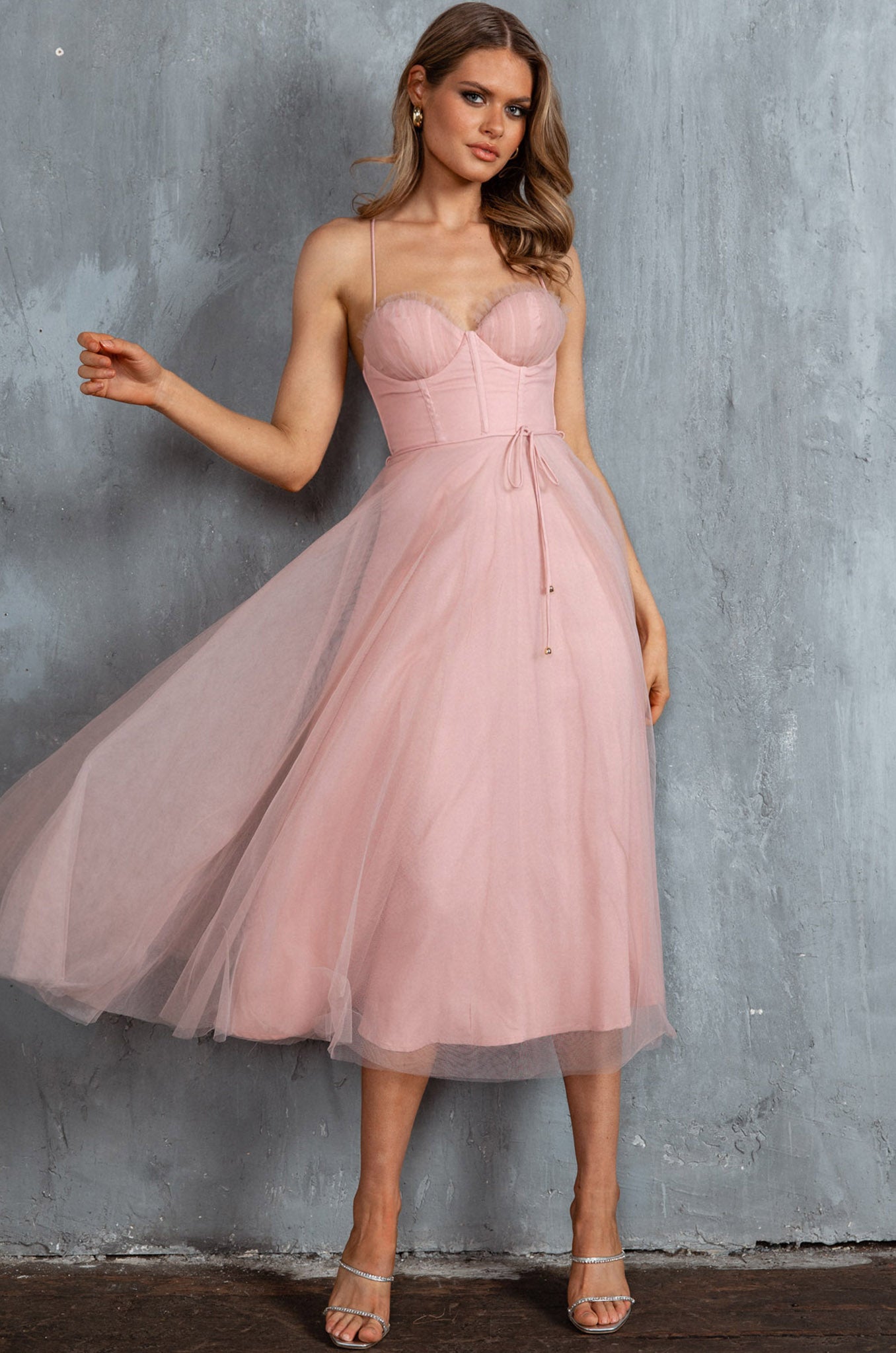 Smitten Sweetheart Neckline Chiffon Midi Dress Blush by Selfie Leslie Australia