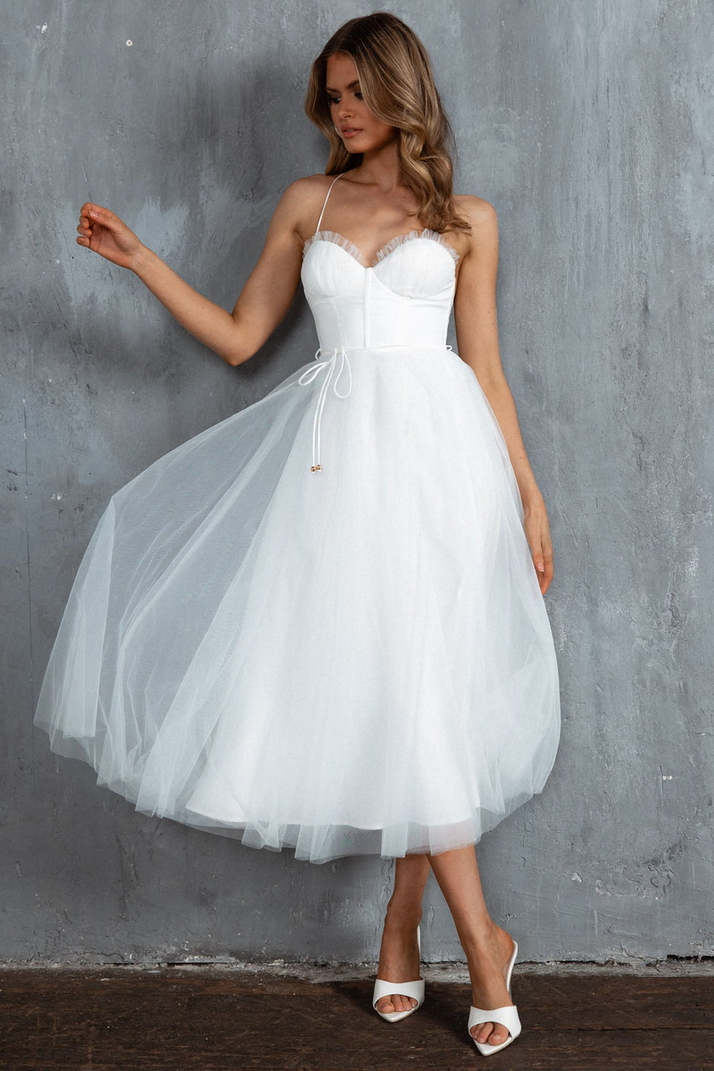 Smitten Sweetheart Neckline Chiffon Midi Dress White by Selfie Leslie