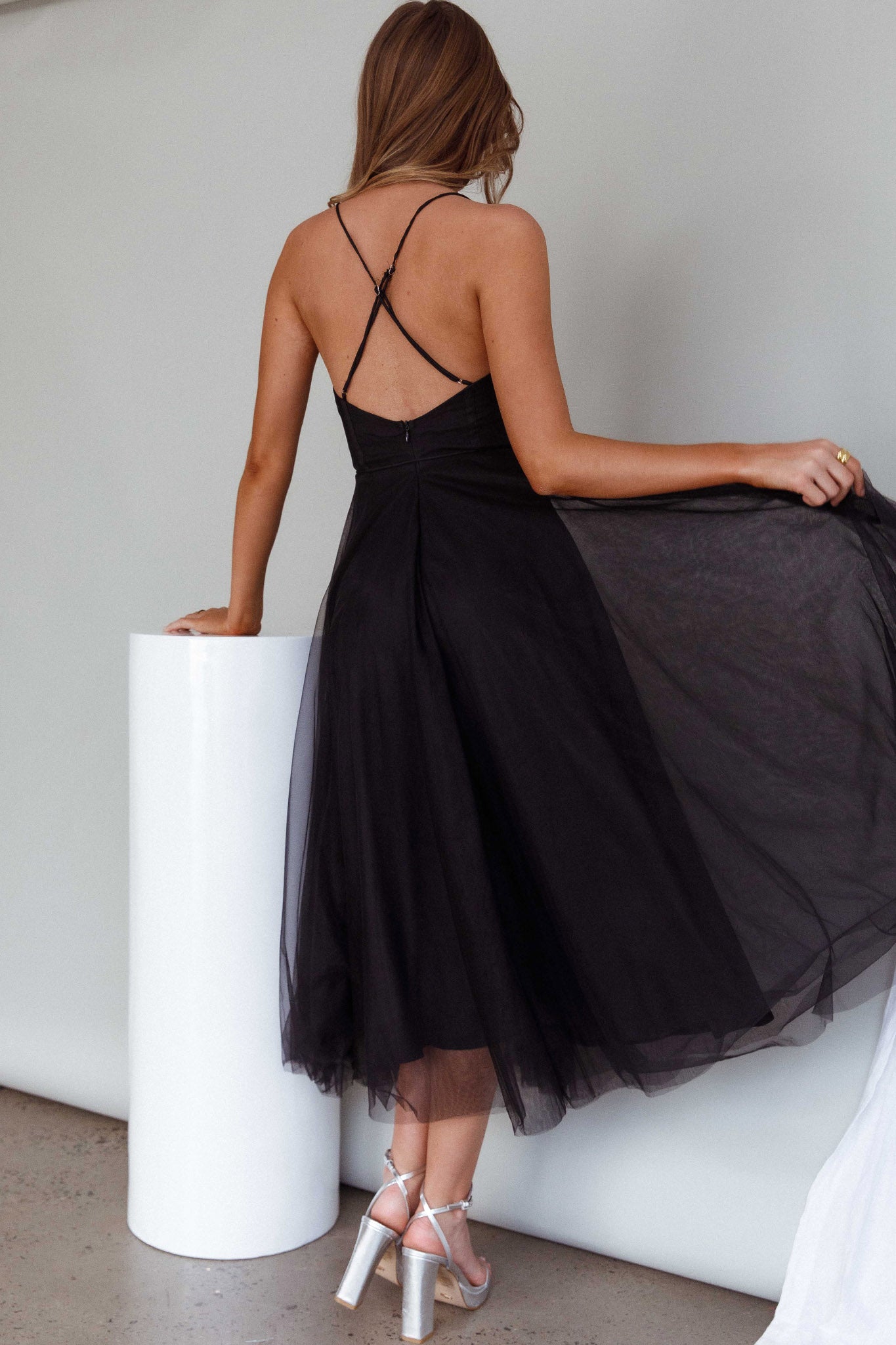 Smitten Sweetheart Neckline Chiffon Midi Dress Black by Selfie Leslie Australia