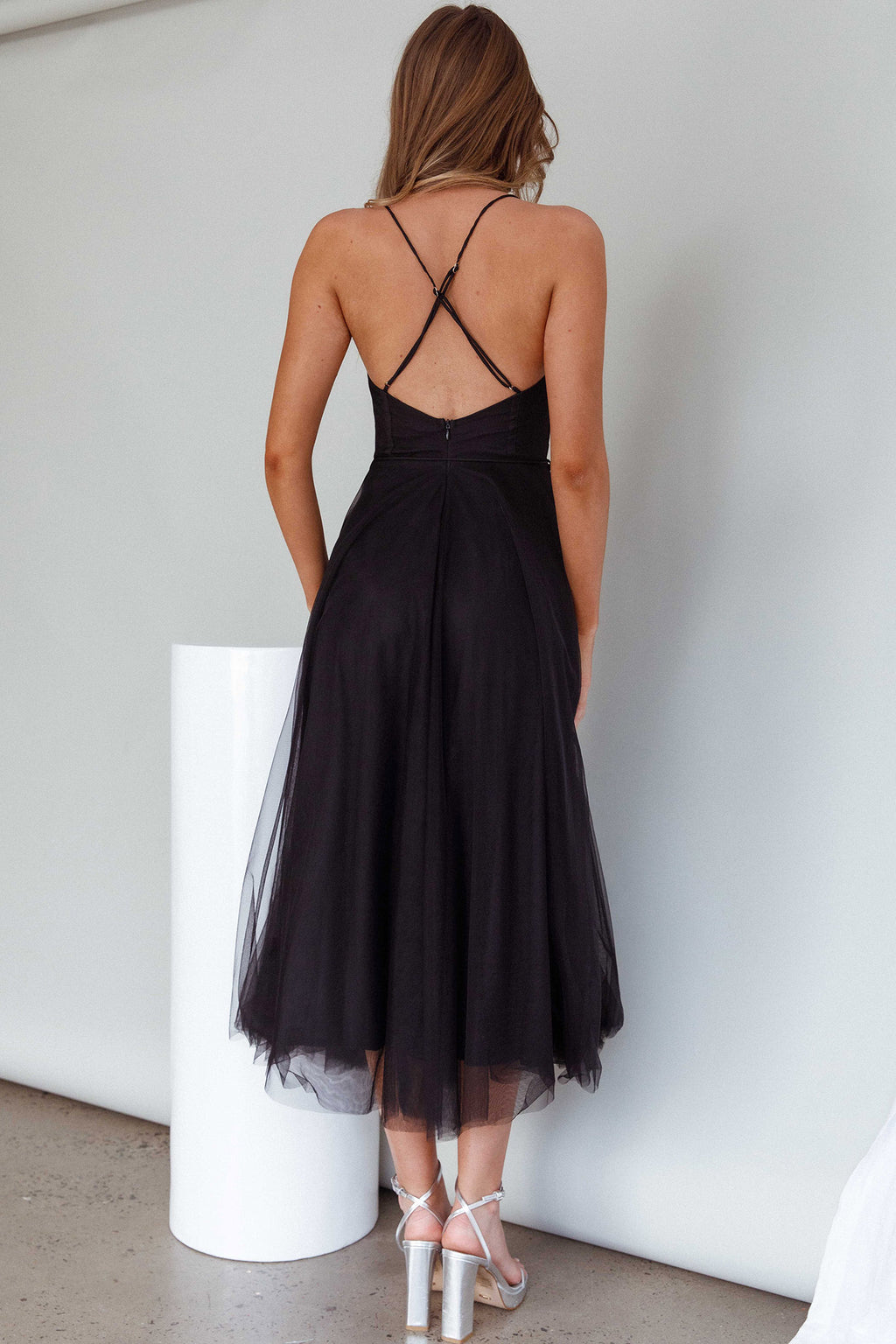 Smitten Sweetheart Neckline Chiffon Midi Dress Black by Selfie Leslie Australia