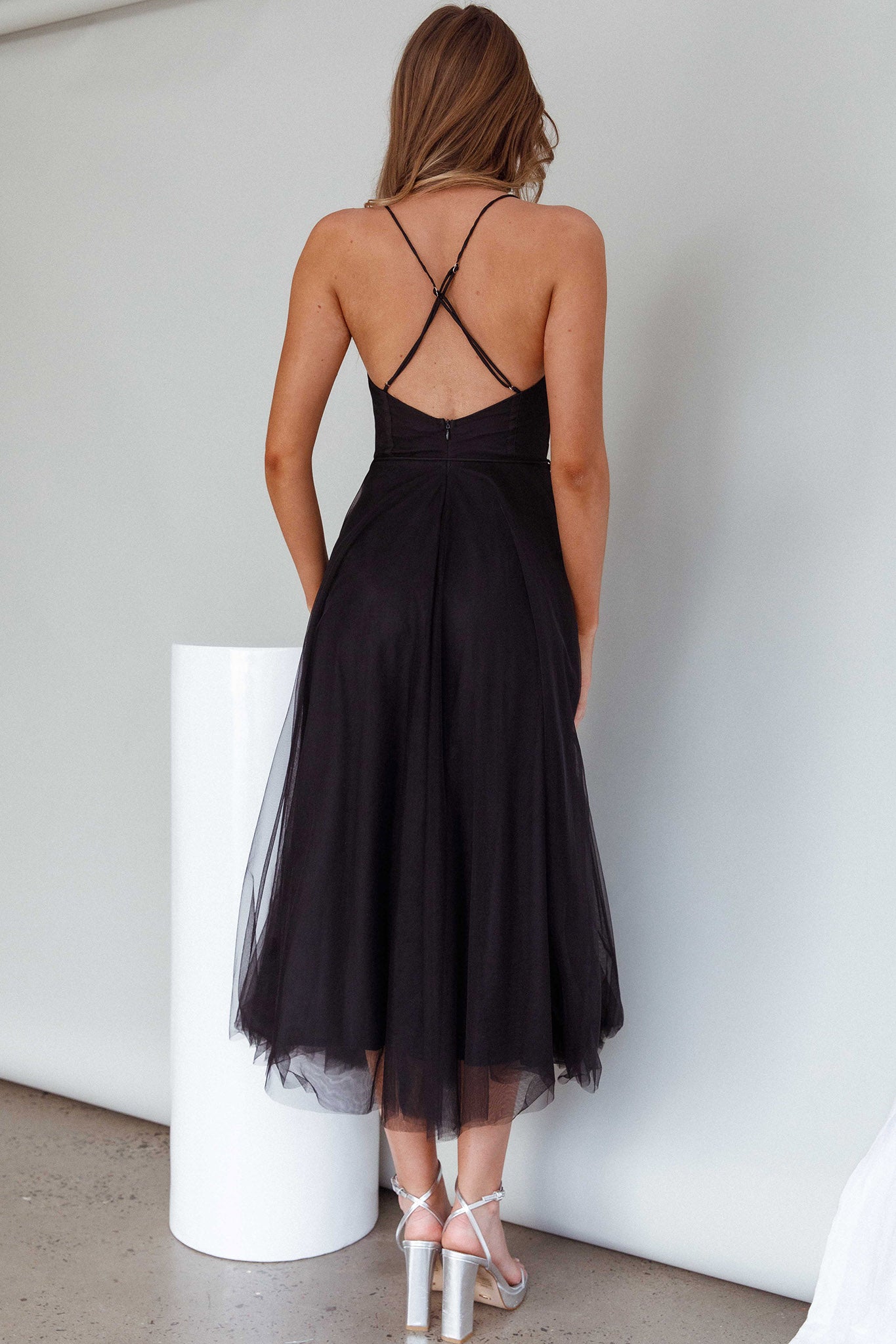Smitten Sweetheart Neckline Chiffon Midi Dress Black by Selfie Leslie Australia