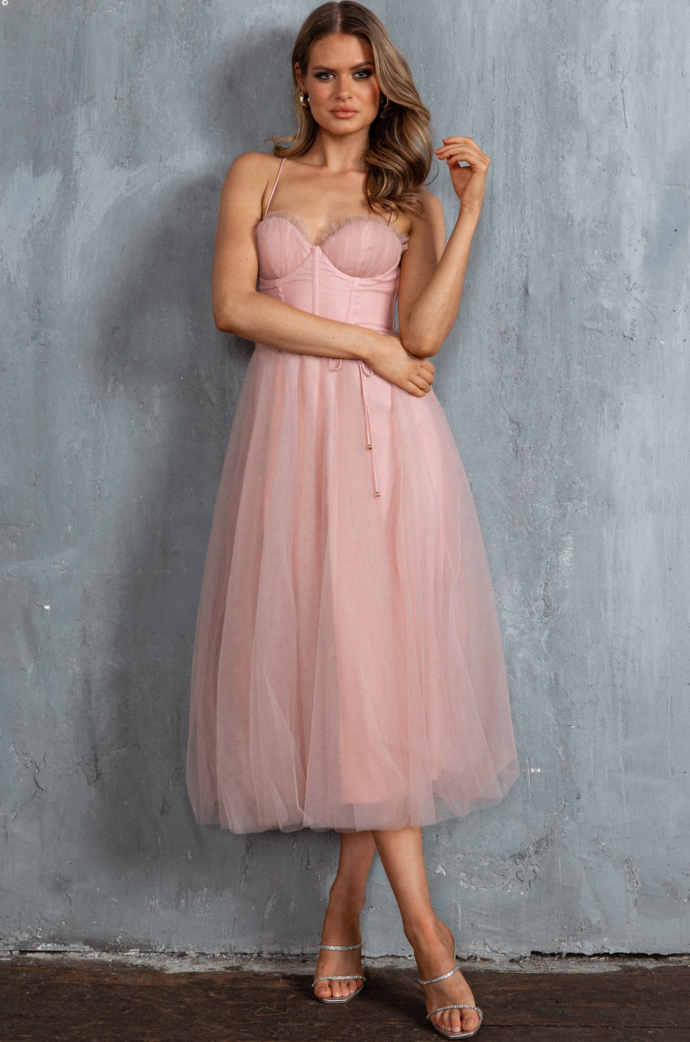 Smitten Sweetheart Neckline Chiffon Midi Dress Blush by Selfie Leslie Australia