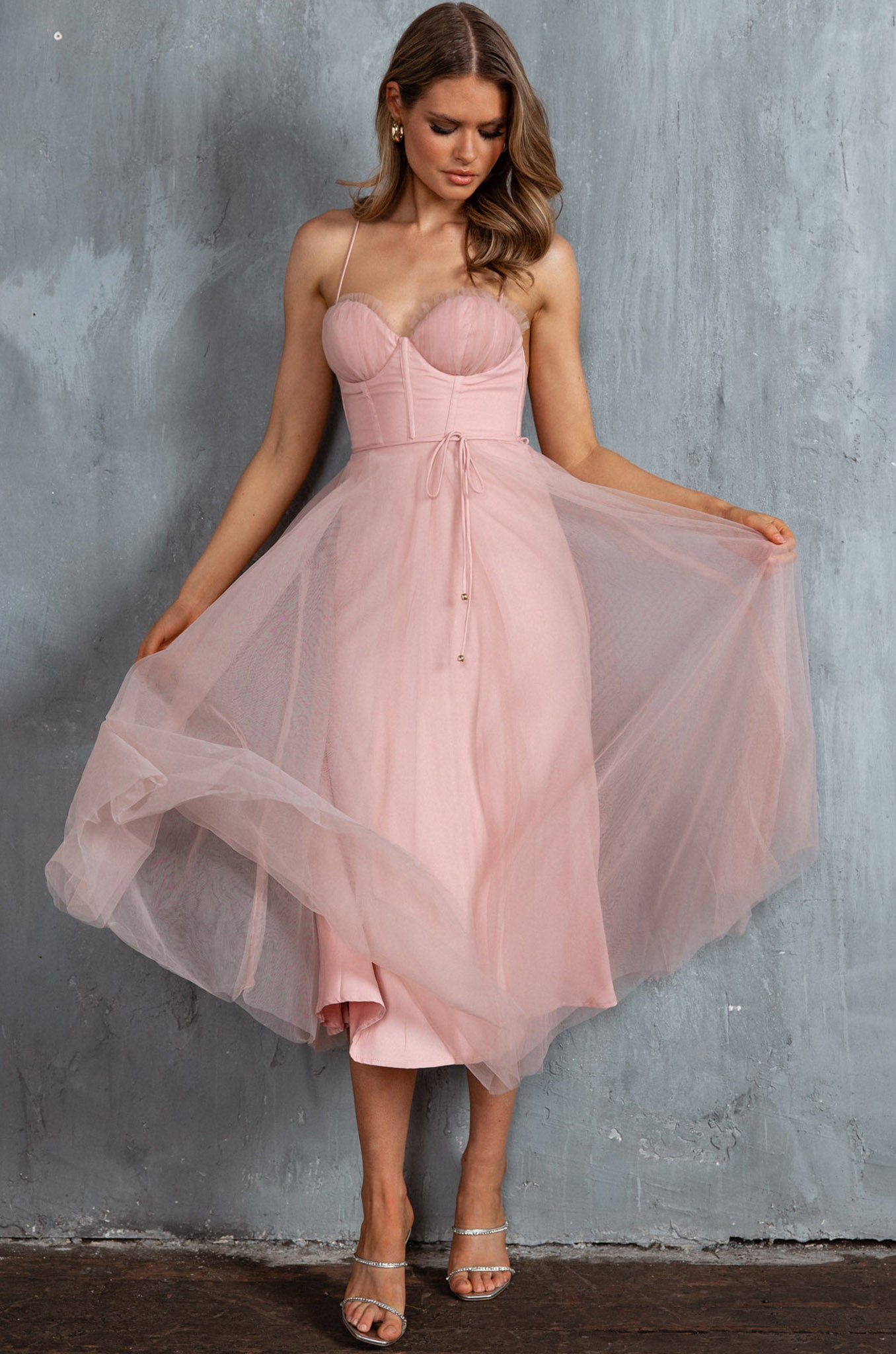 Sweethart Neckline Chiffon Dress with Slit Mist