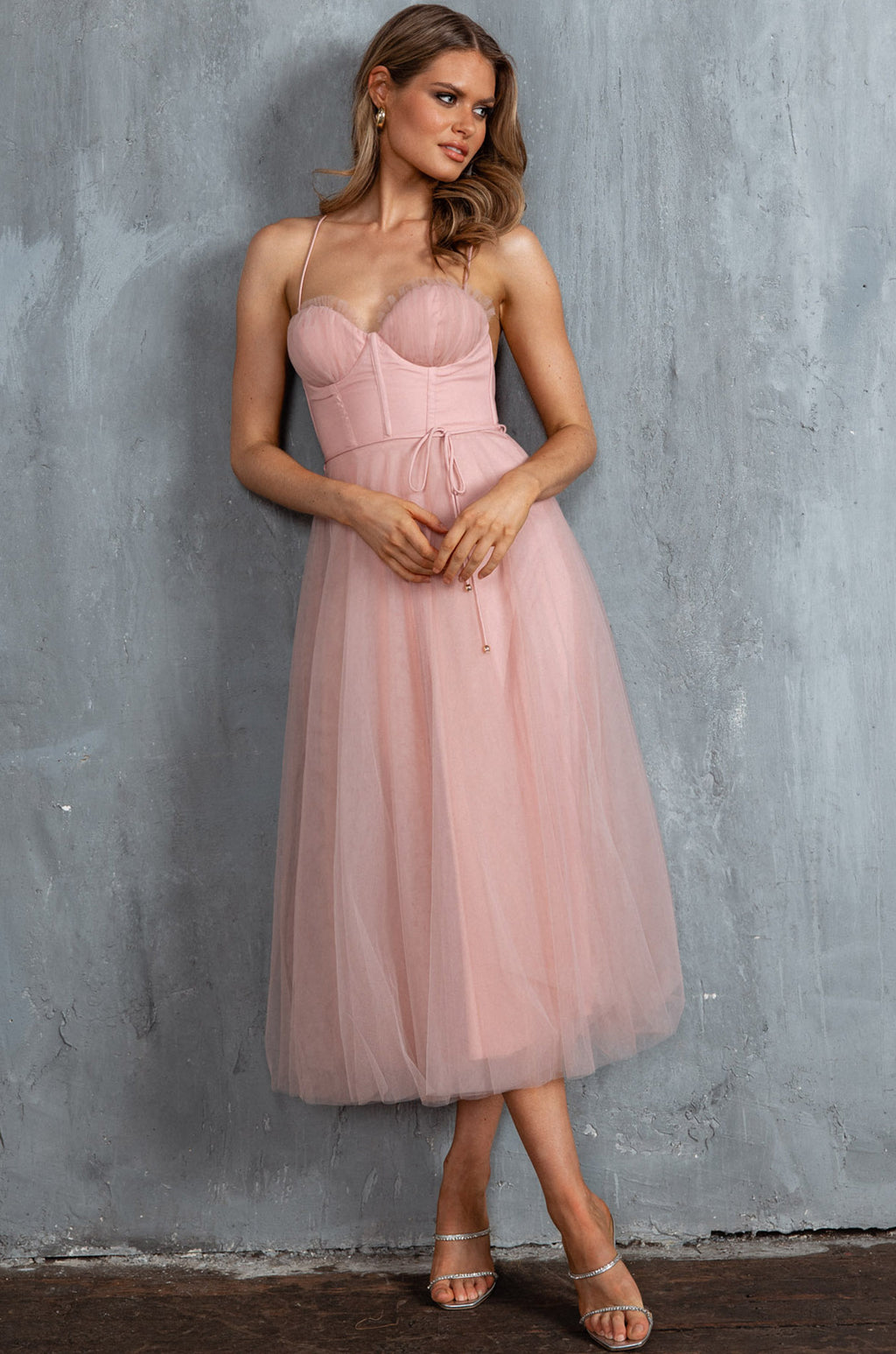 Smitten Sweetheart Neckline Chiffon Midi Dress Blush by Selfie Leslie Australia