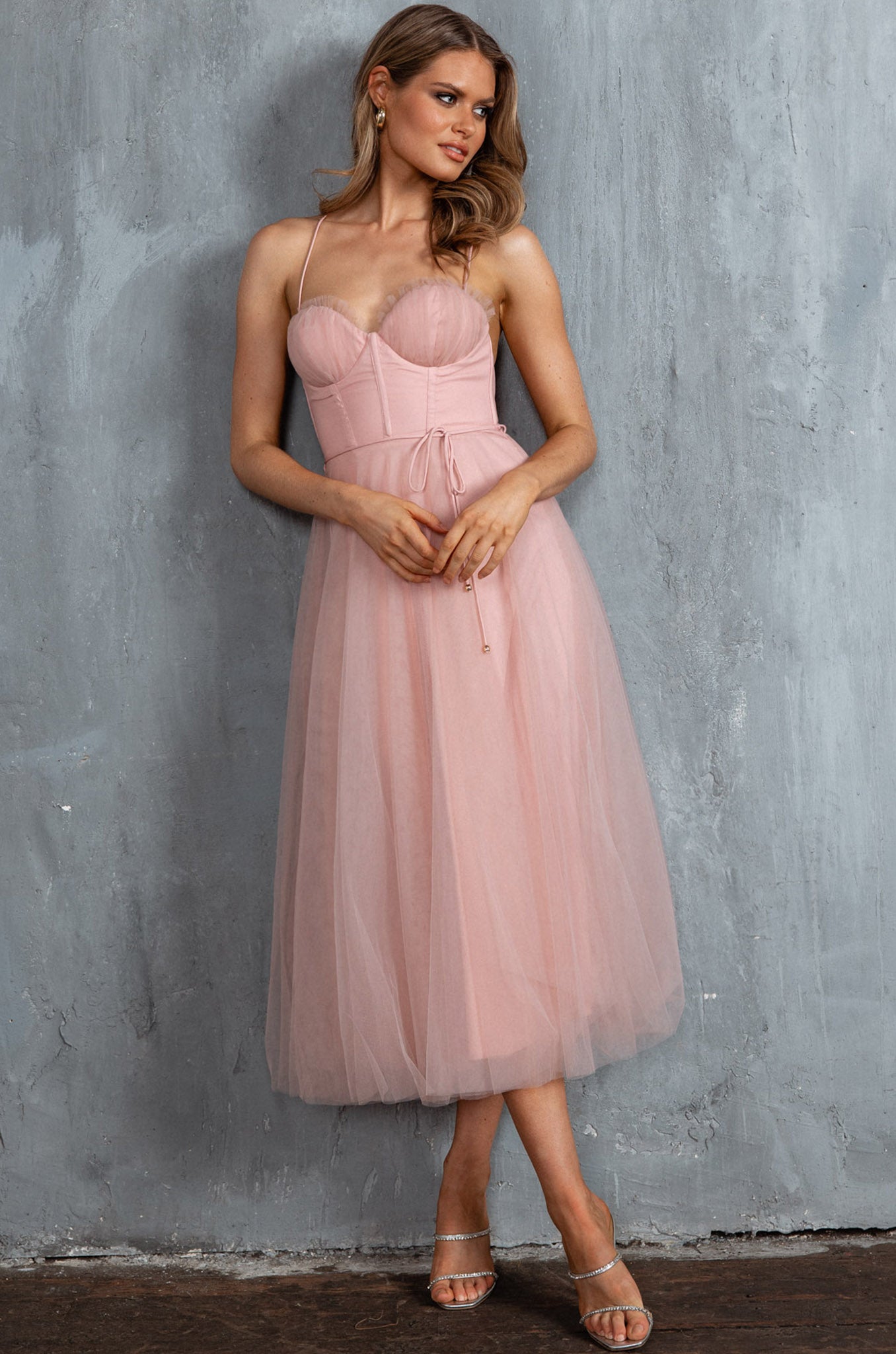 Smitten Sweetheart Neckline Chiffon Midi Dress Blush by Selfie Leslie Australia
