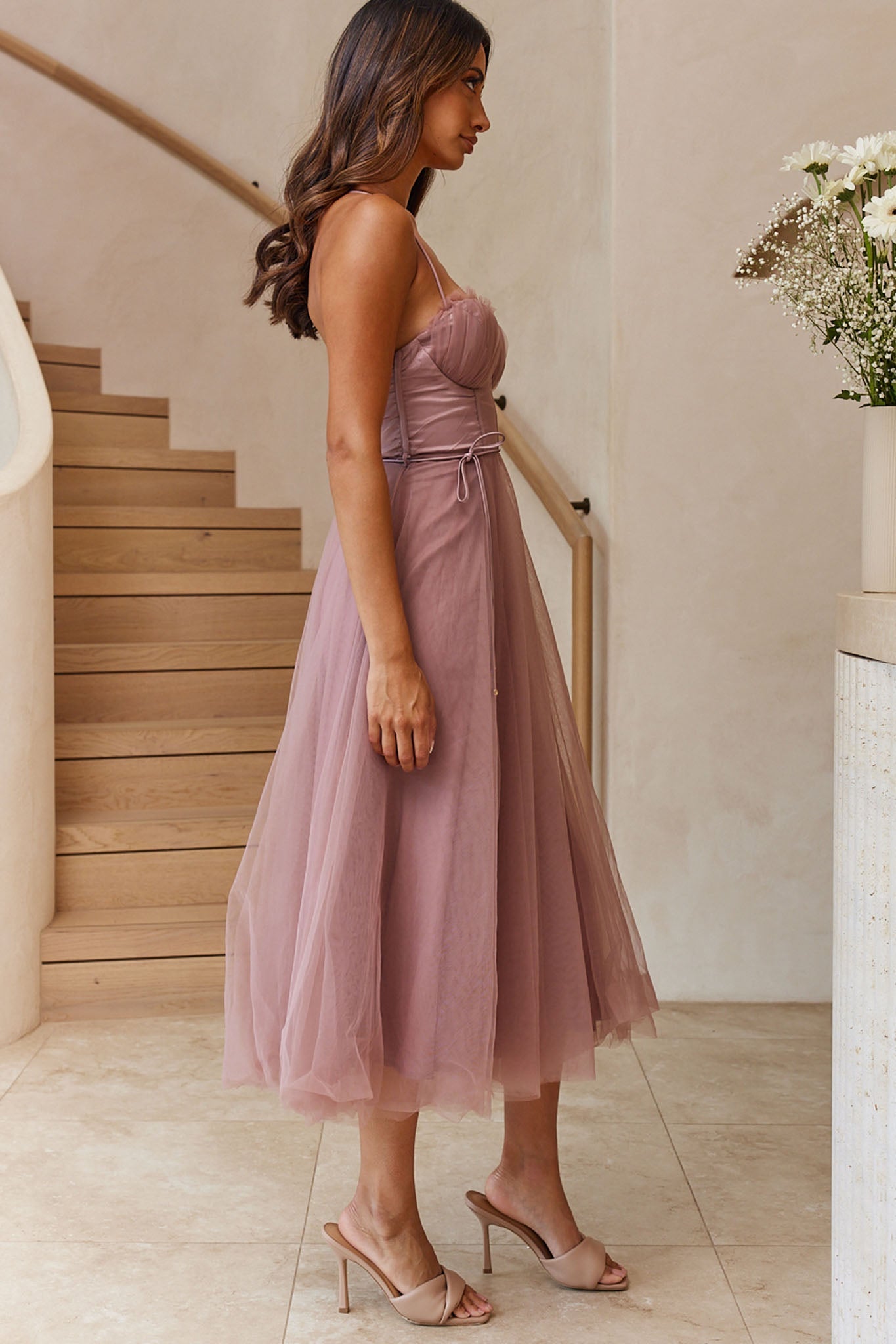 Smitten Sweetheart Neckline Chiffon Midi Dress Rose by Selfie Leslie