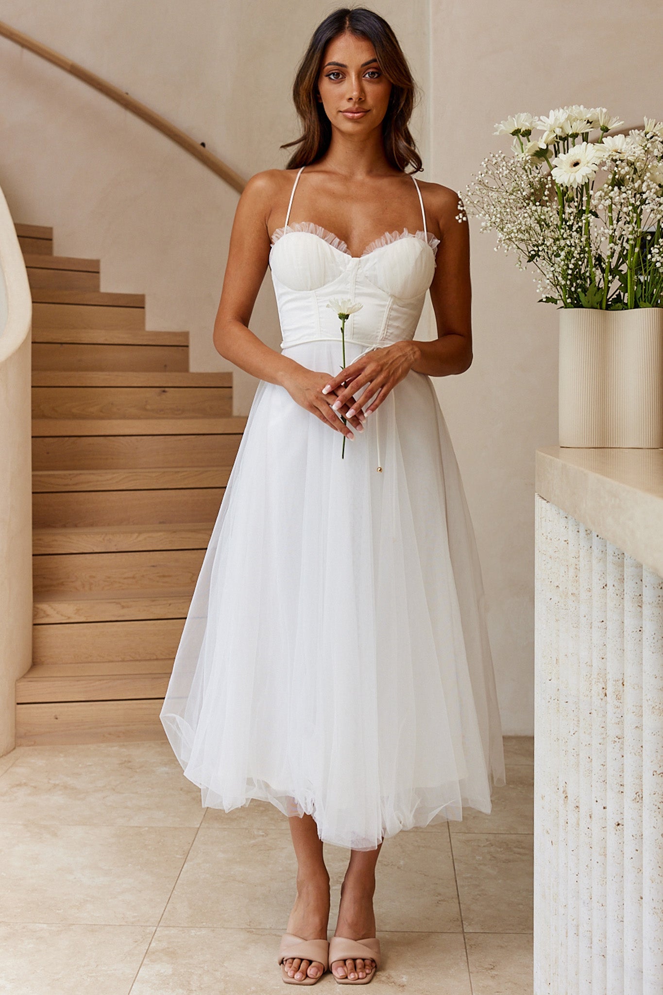 Shop the Smitten Sweetheart Neckline Chiffon Midi Dress White