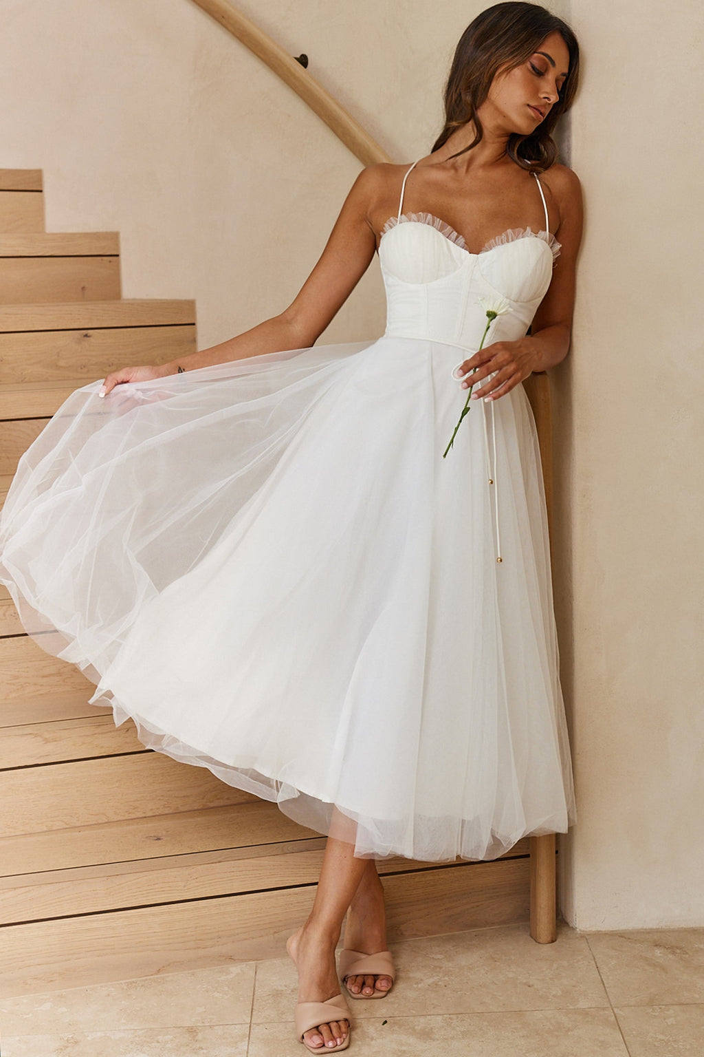 Smitten Sweetheart Neckline Chiffon Midi Dress White by Selfie Leslie