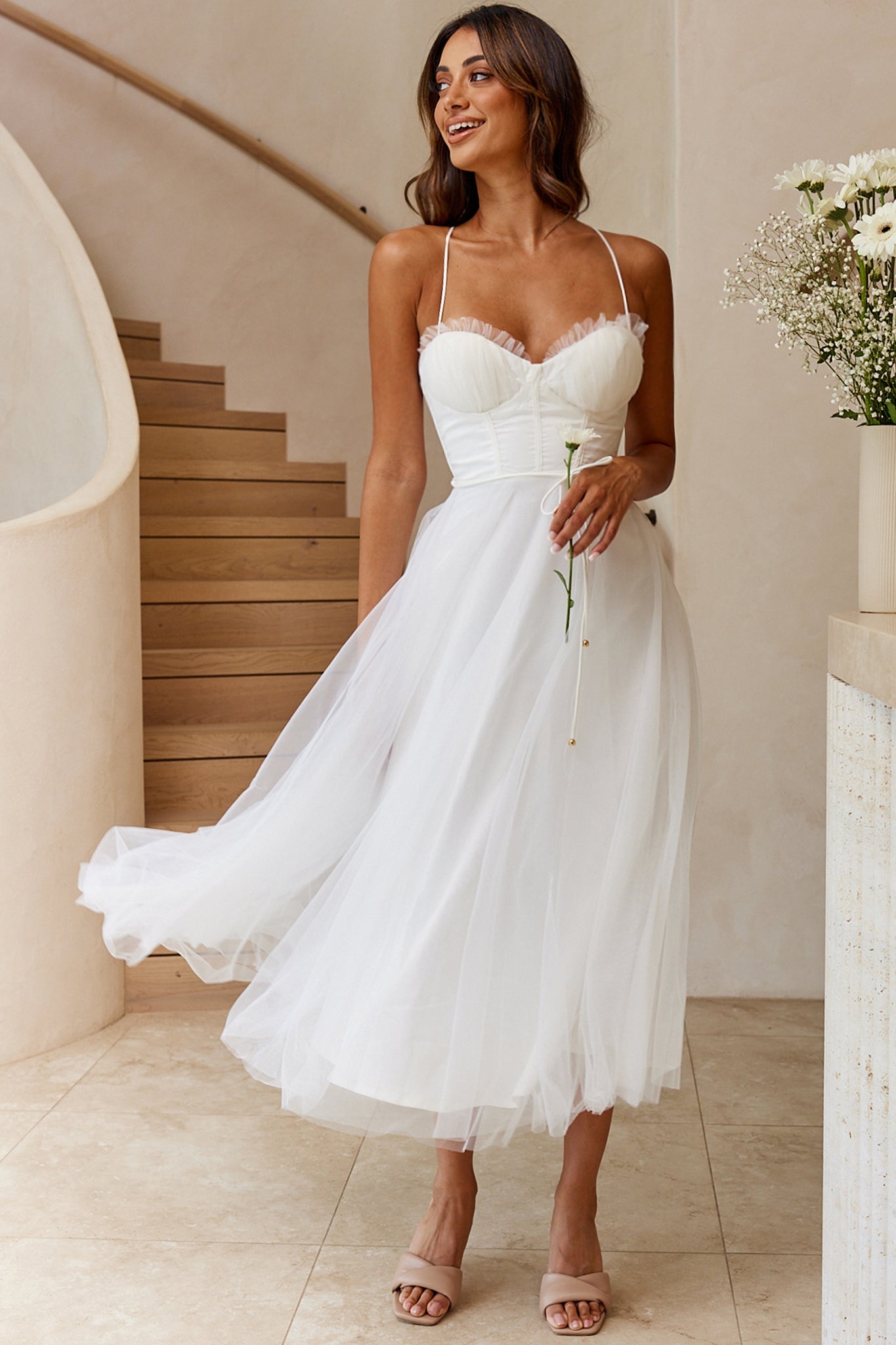 Smitten Sweetheart Neckline Chiffon Midi Dress White by Selfie Leslie