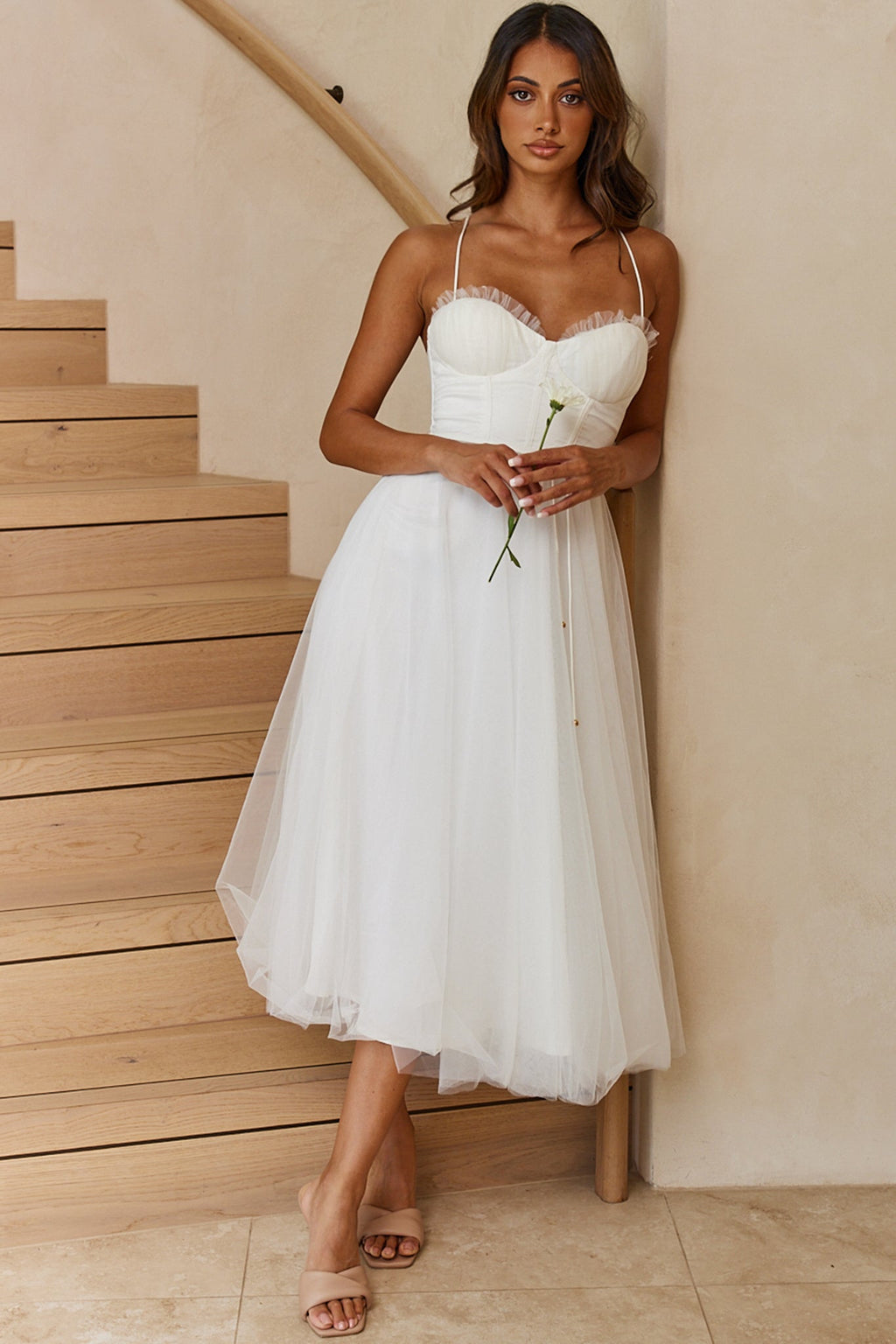 Smitten Sweetheart Neckline Chiffon Midi Dress White by Selfie Leslie