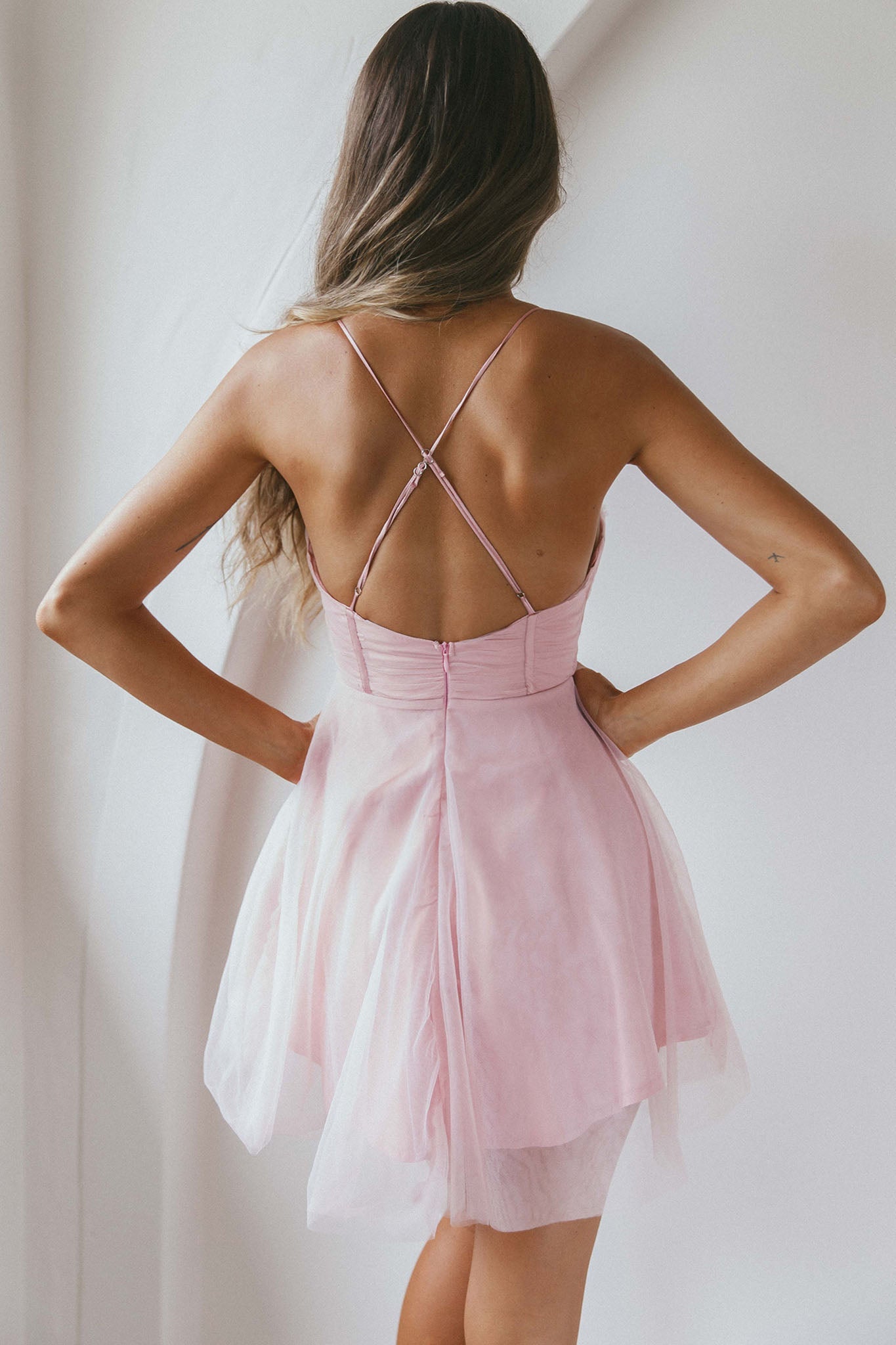 Smitten Sweetheart Neckline Chiffon Mini Party Dress Blush by Selfie Leslie
