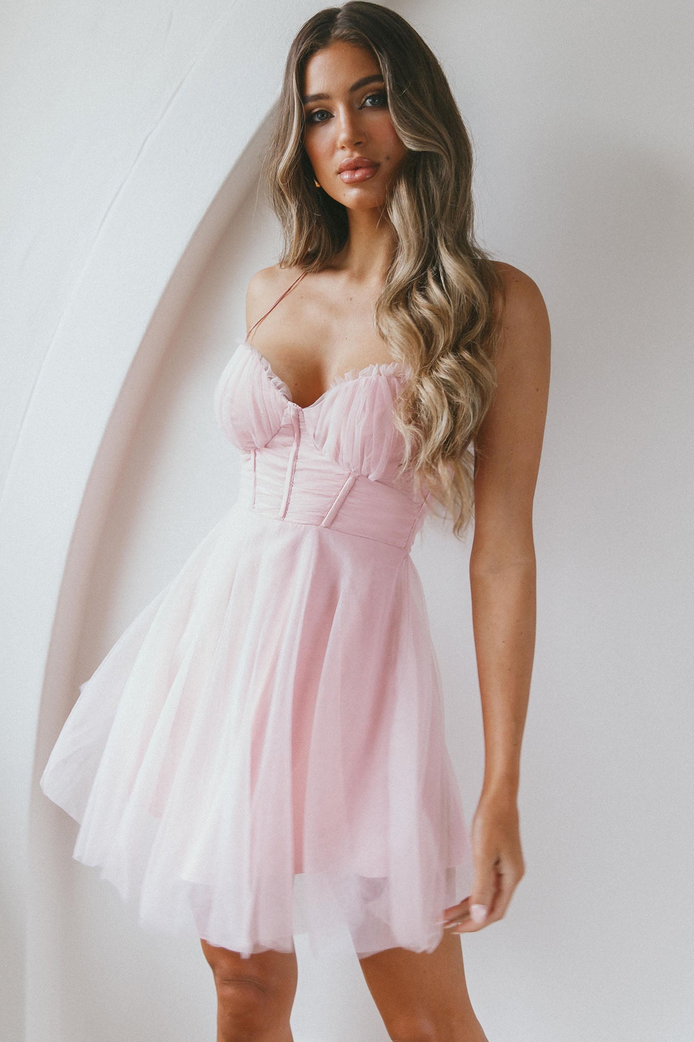 Smitten Sweetheart Neckline Chiffon Mini Party Dress Blush by Selfie Leslie