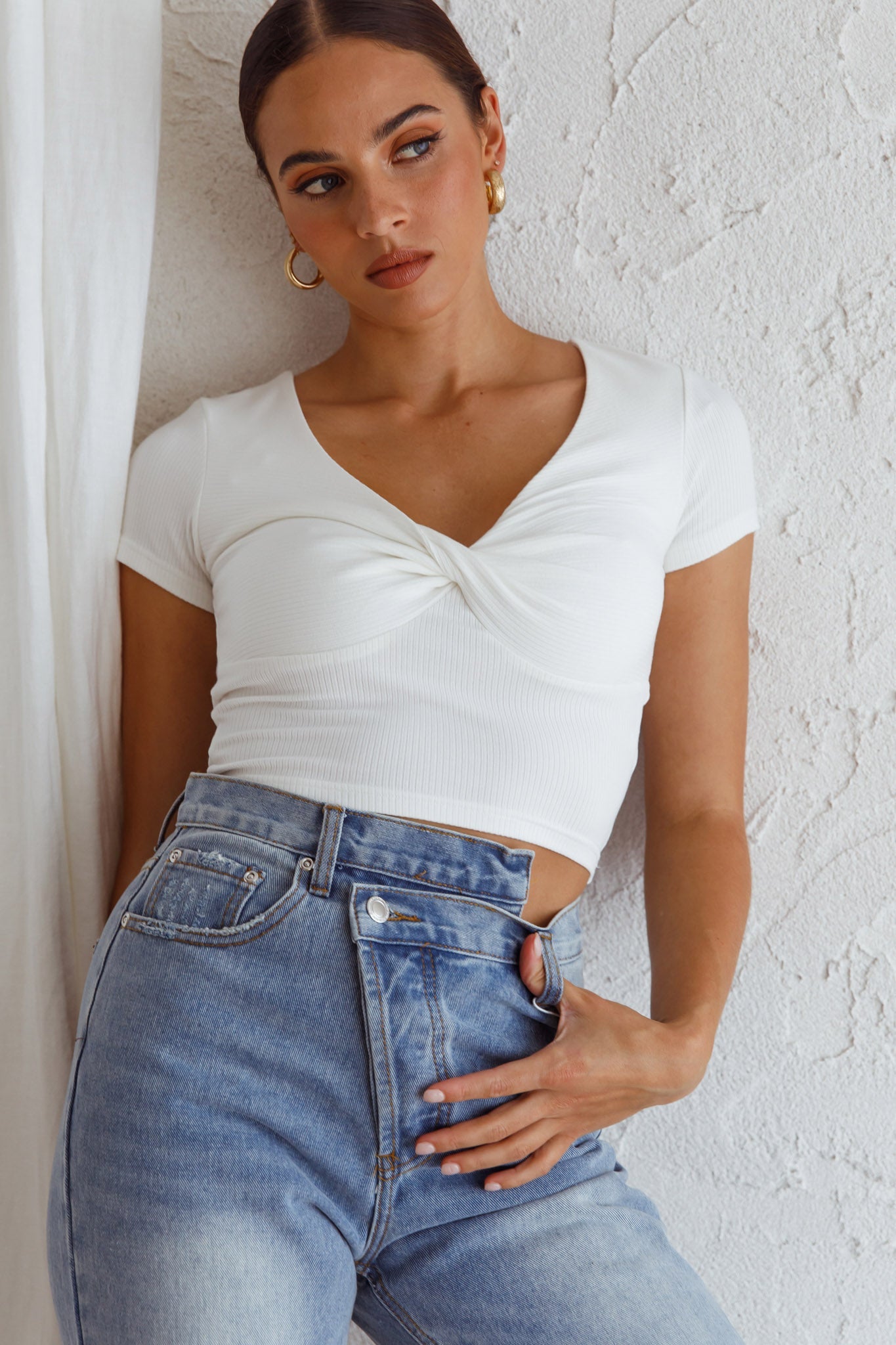Chase Your Bliss Twist Crop Top White by Selfie Leslie