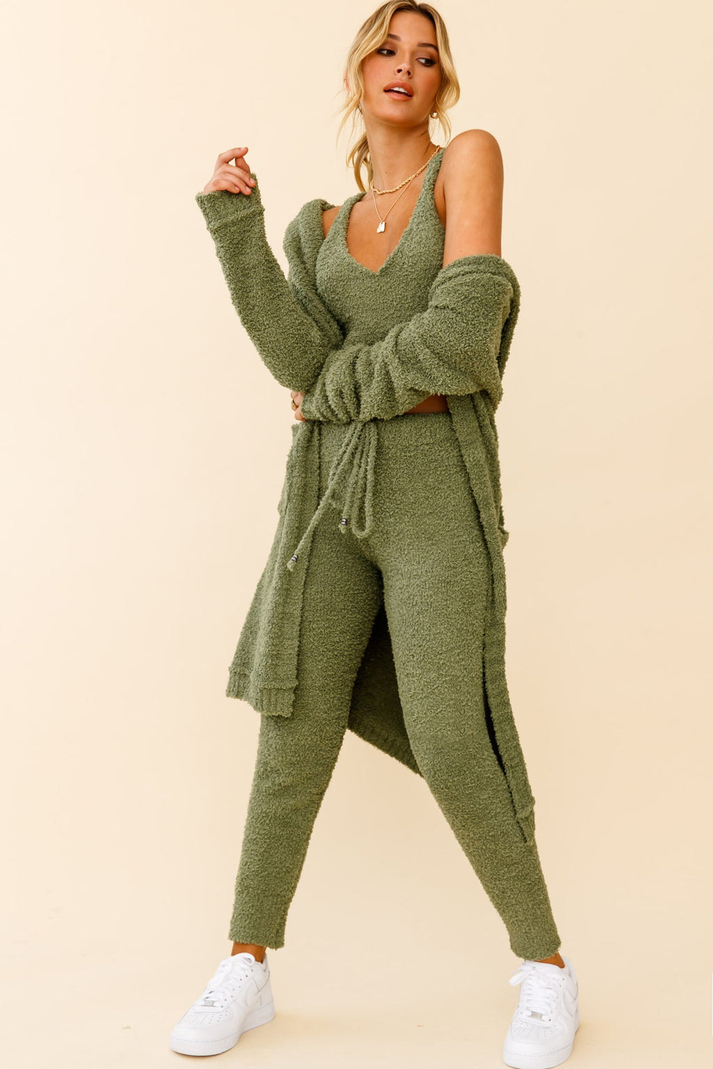 My Girl Fuzzy Knit Longline Pocket Cardigan Sage by Selfie Leslie