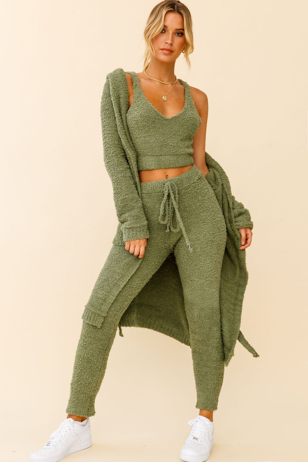 My Girl Fuzzy Knit Longline Pocket Cardigan Sage by Selfie Leslie