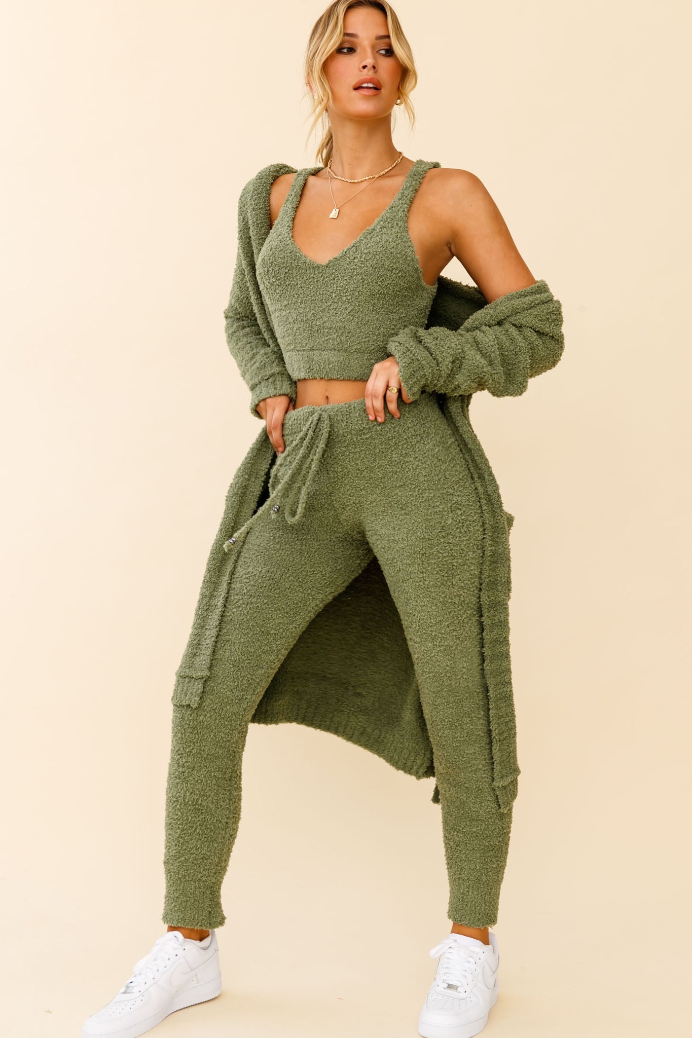My Girl Fuzzy Knit Longline Pocket Cardigan Sage by Selfie Leslie