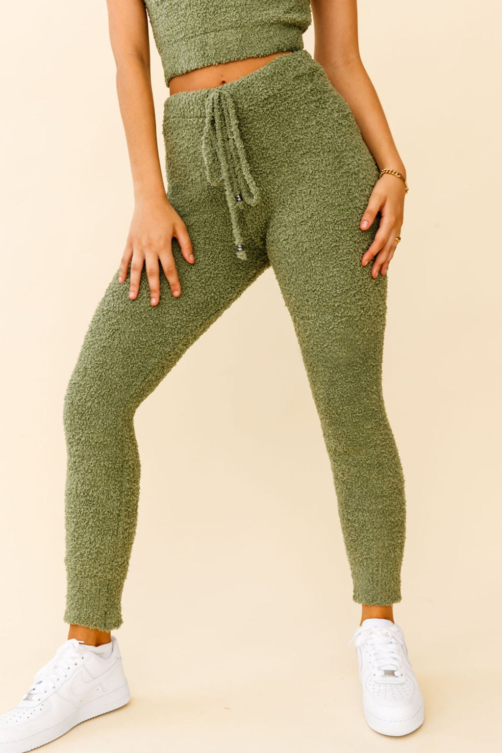 My Girl Fuzzy Knit Jogger Pants Sage by Selfie Leslie