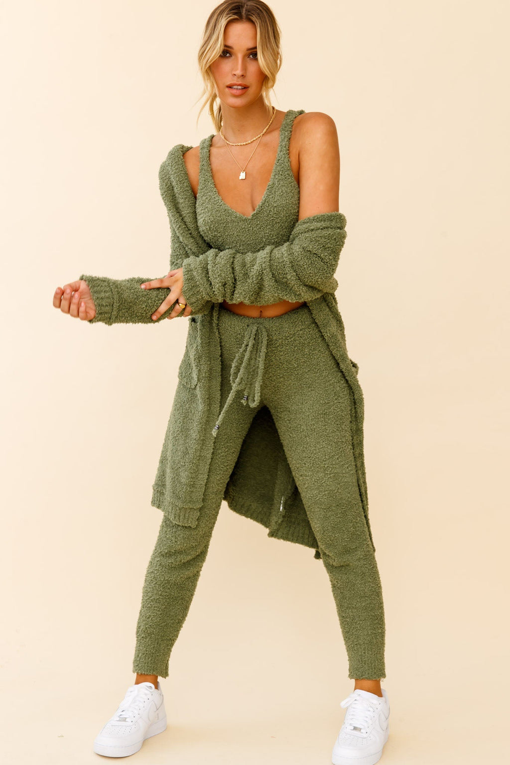 My Girl Fuzzy Knit Jogger Pants Sage by Selfie Leslie