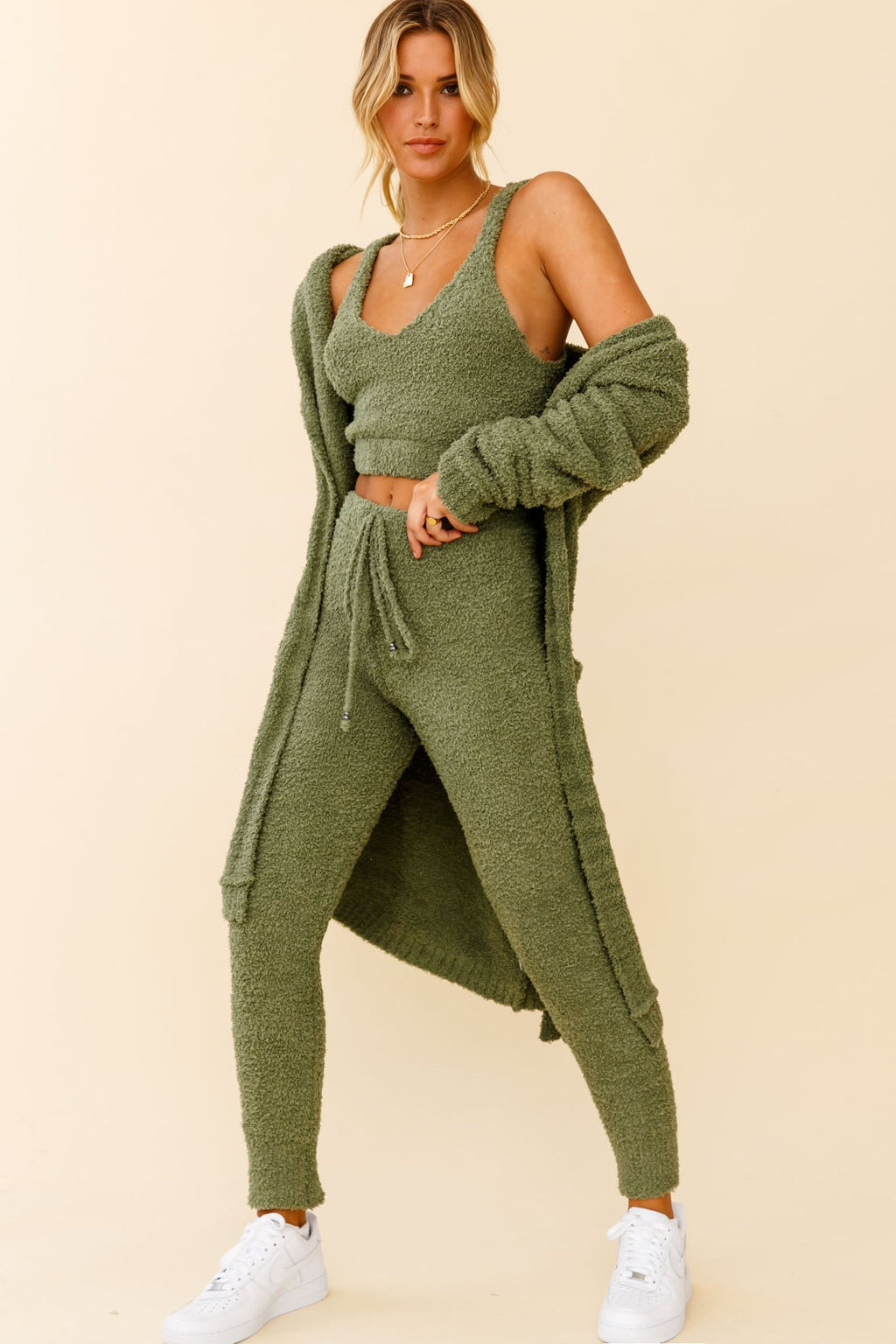 My Girl Fuzzy Knit Jogger Pants Sage by Selfie Leslie