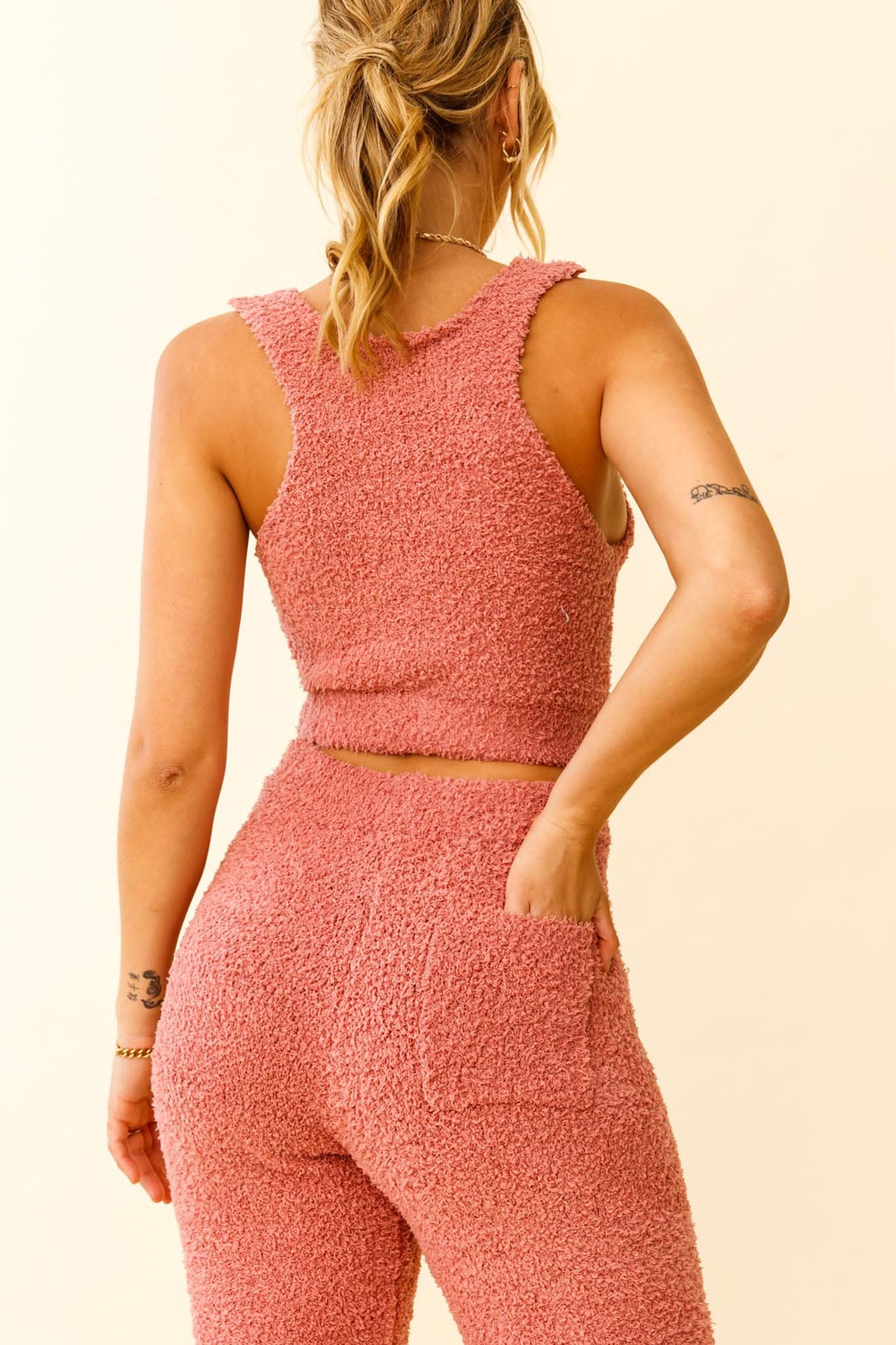 My Girl Fuzzy Knit Thick Strap Crop Top Rose by Selfie Leslie