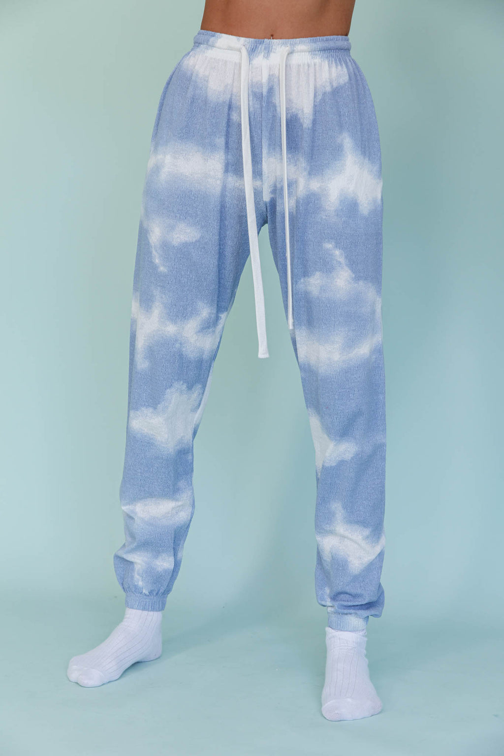 Low Key Drawstring Ribbed Pants Blue by Selfie Leslie Australia