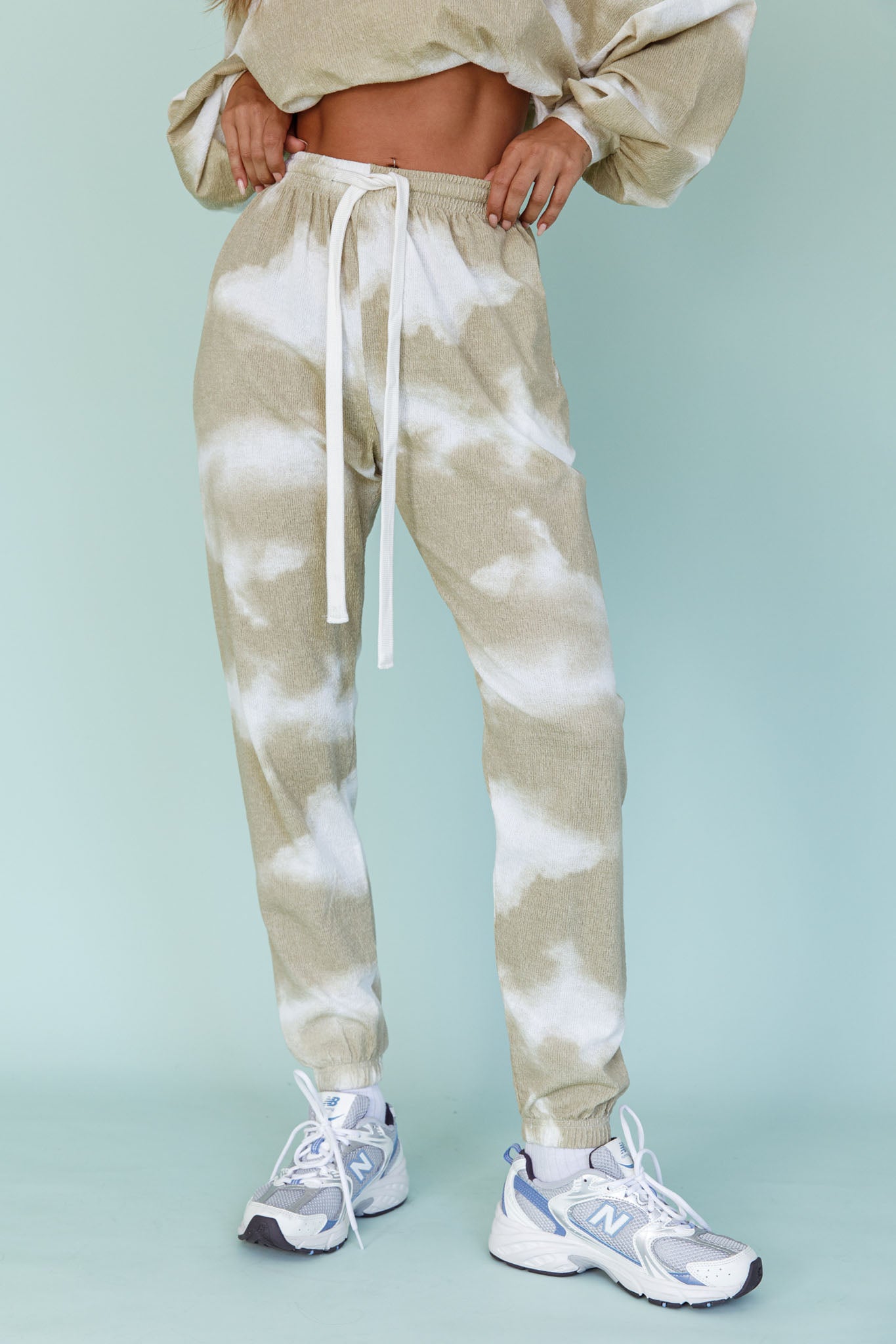 Low Key Drawstring Ribbed Pants Green by Selfie Leslie Australia