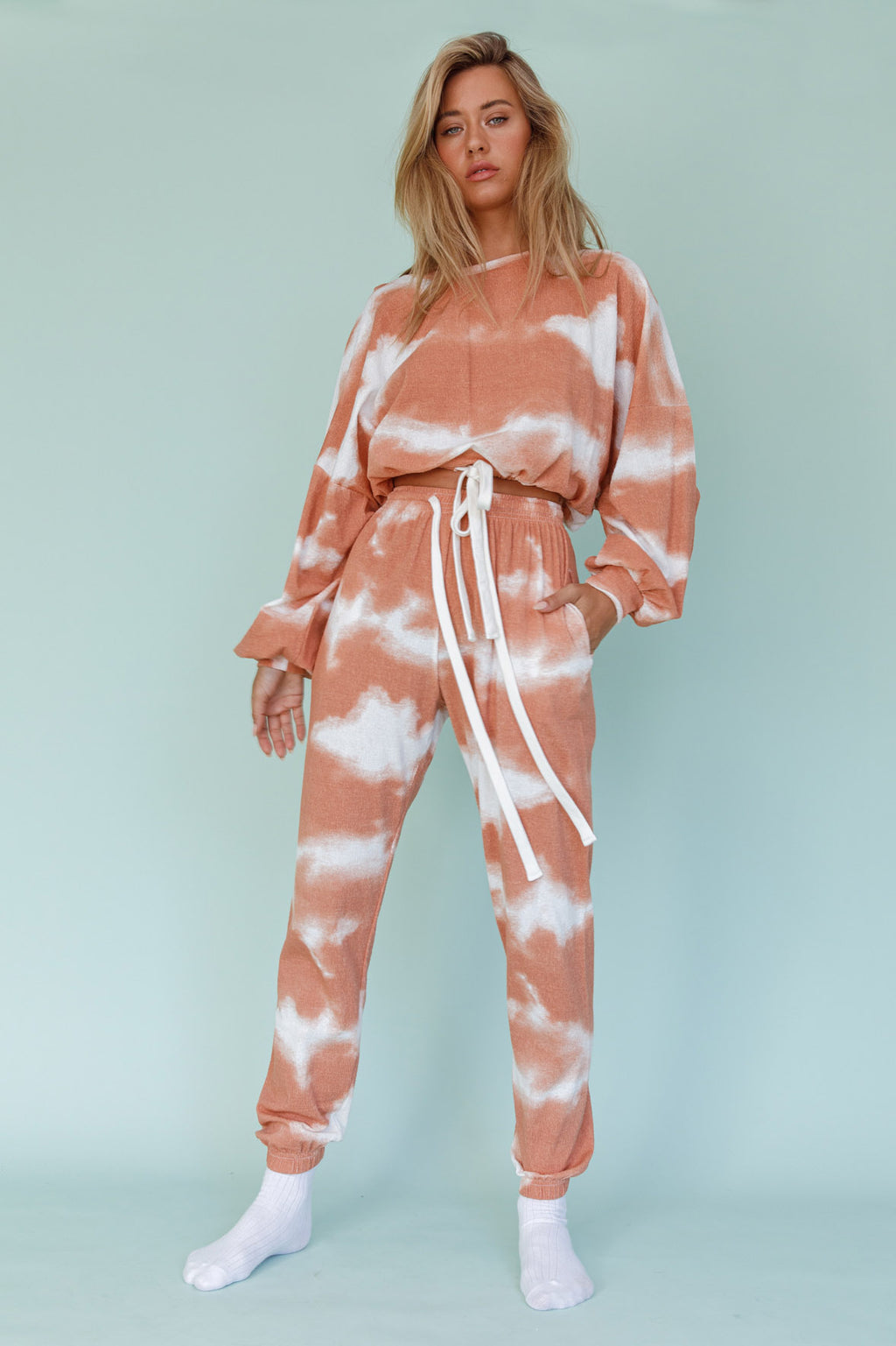 Low Key Drawstring Ribbed Pants Orange by Selfie Leslie Australia