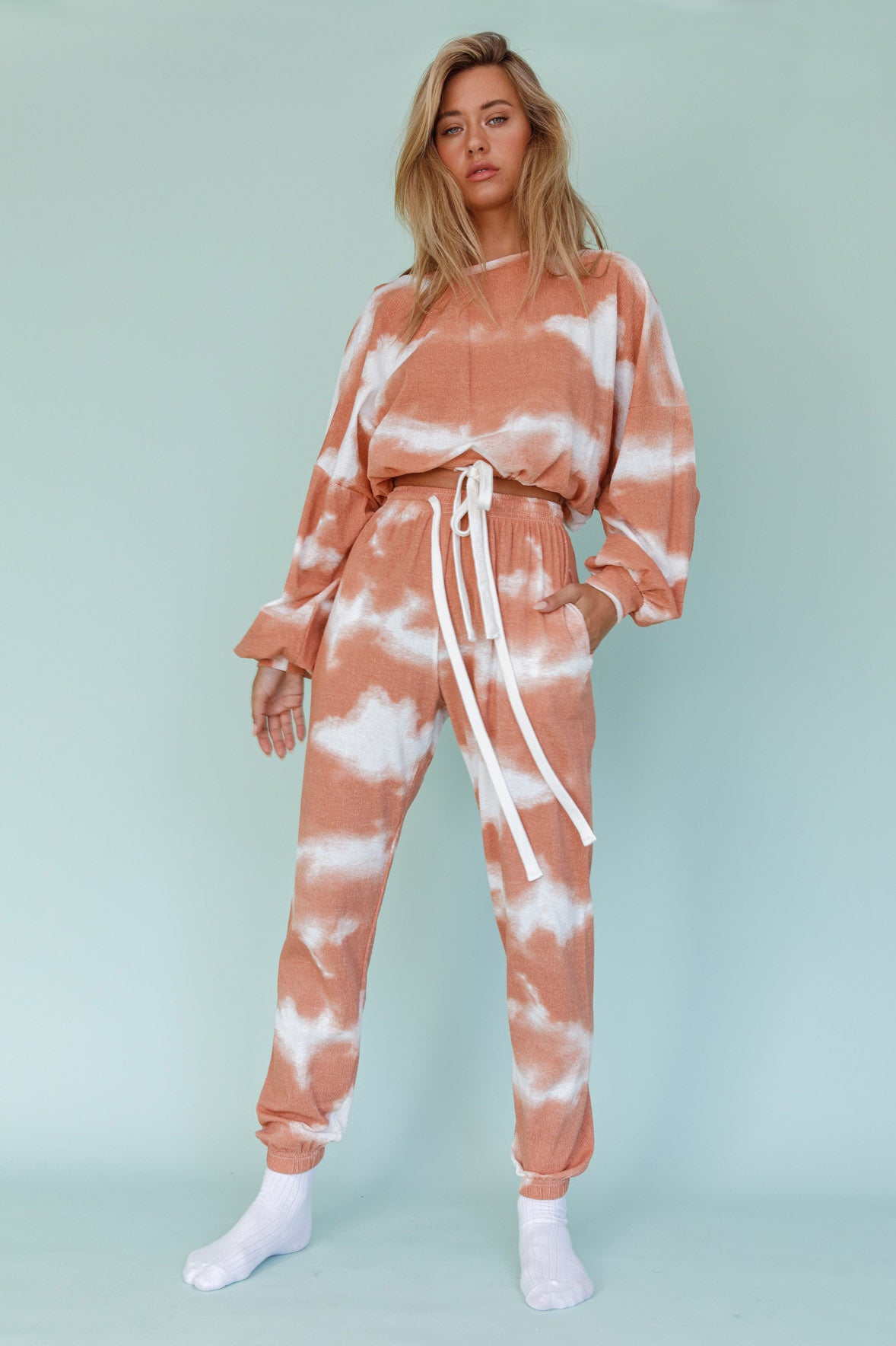 Low Key Drawstring Ribbed Pants Orange by Selfie Leslie Australia