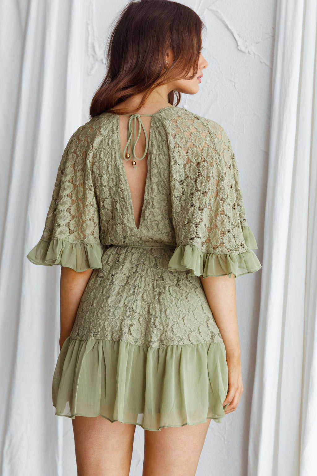 Clover Embroidered Surplice Neckline Dress Avocado by Selfie Leslie