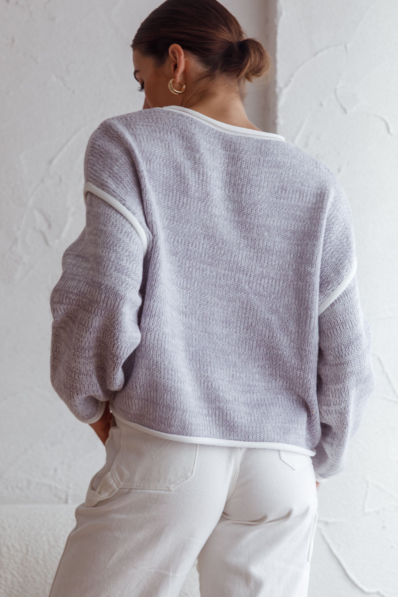 Sitting Pretty Drop Sleeve White Trim Knit Sweater Blue by Selfie Leslie