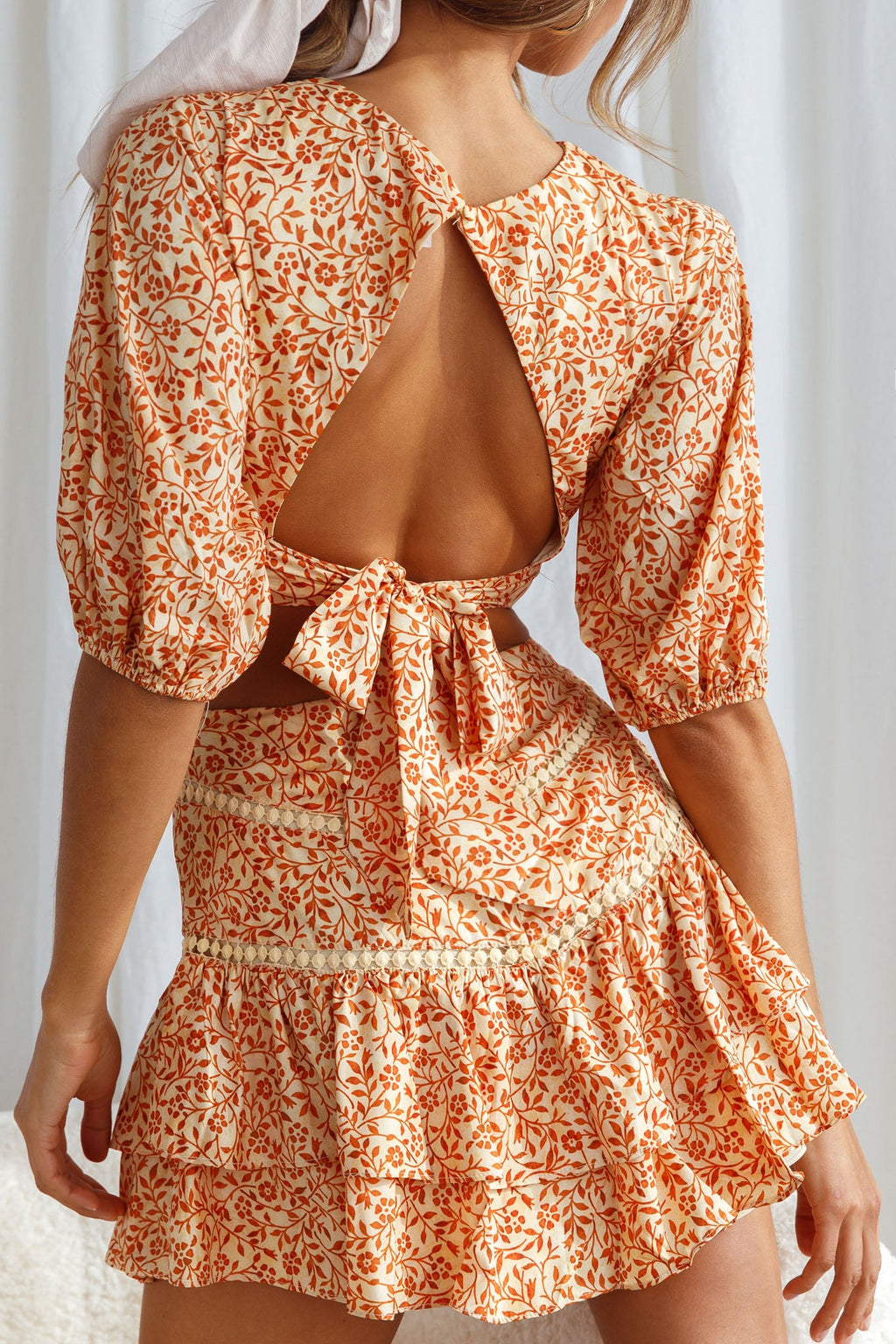 Belong Together Crochet Insert Layered Mini Skirt Floral Print Sun by Selfie Leslie
