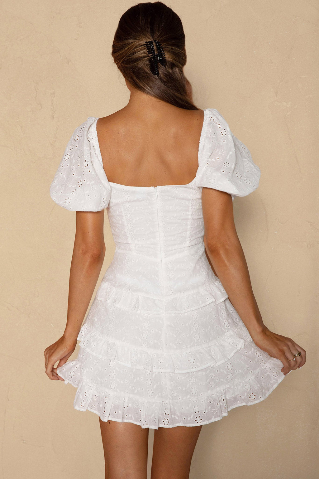 Beach Bliss Lace-Up Bust Eyelet Dress White by Selfie Leslie