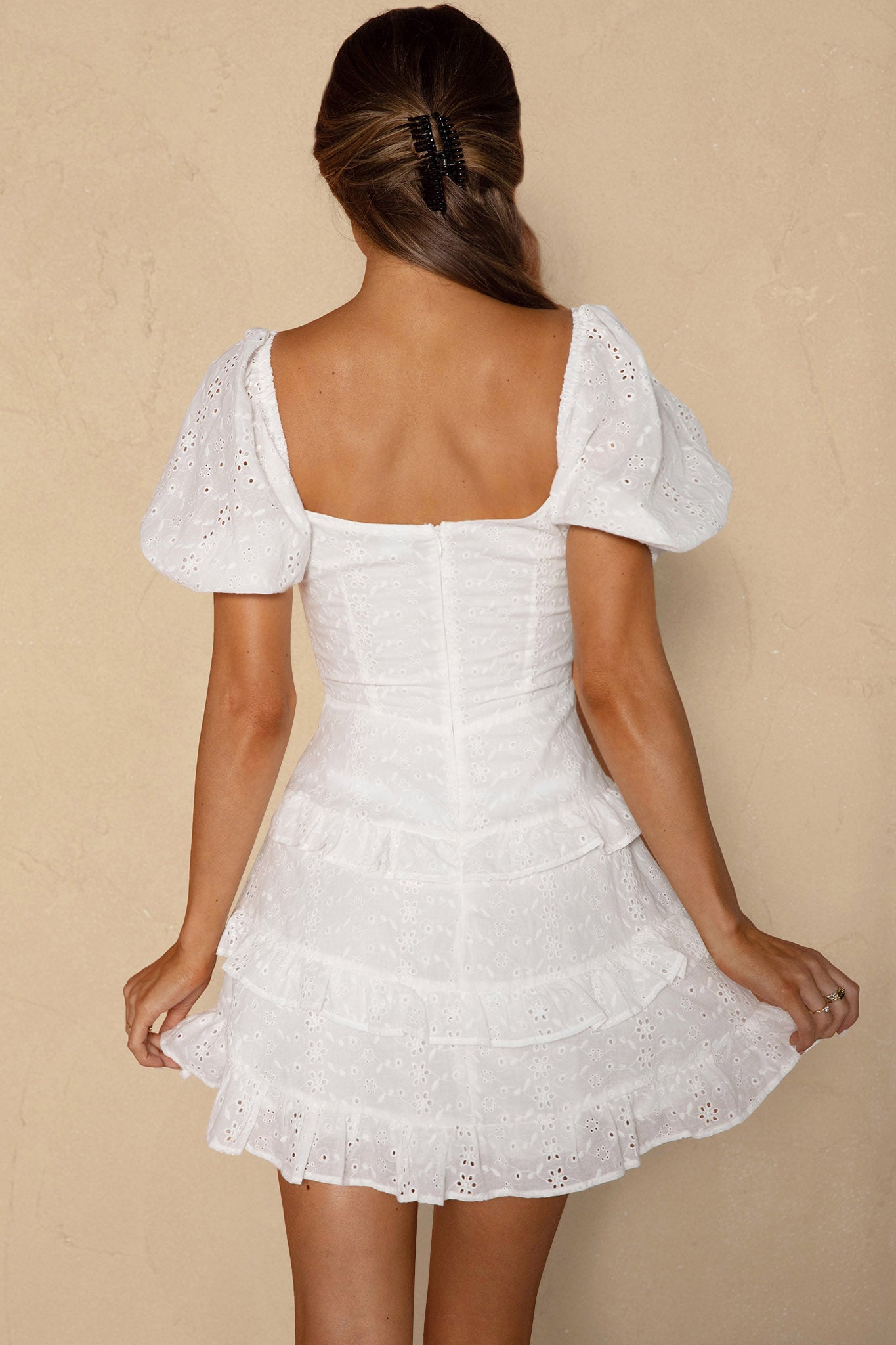 Beach Bliss Lace-Up Bust Eyelet Dress White by Selfie Leslie