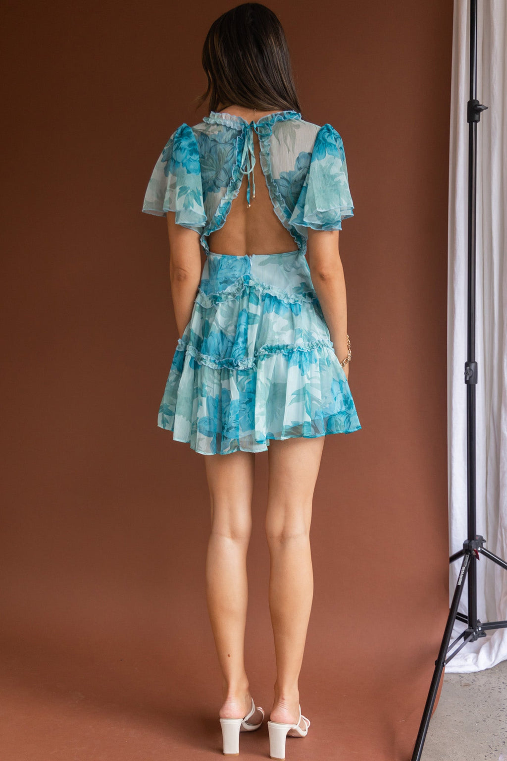 Tres Chic Flutter Sleeve Cut-Out Dress Botanical Blue by Selfie Leslie