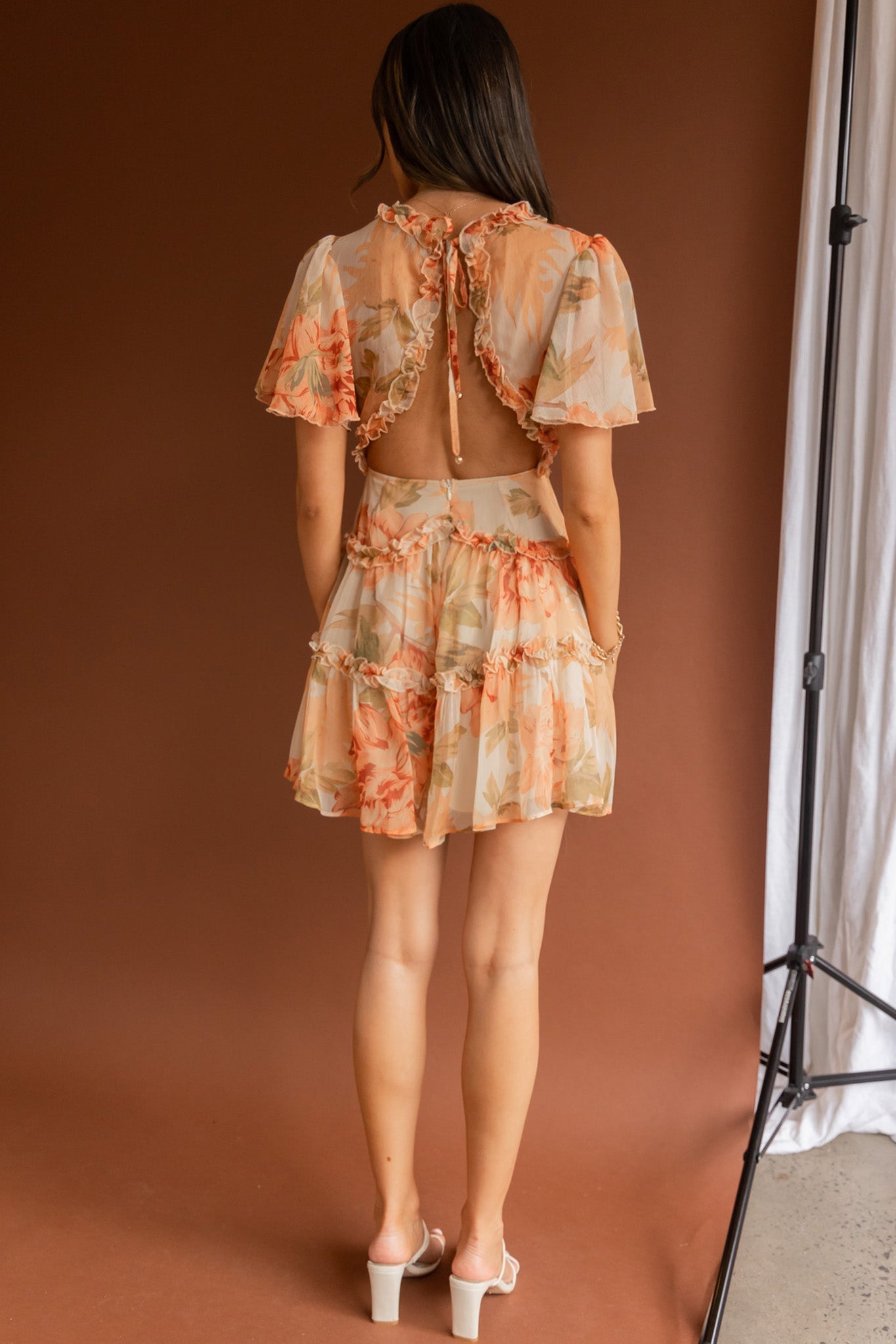 Tres Chic Flutter Sleeve Cut-Out Dress Botanical Tangerine by Selfie Leslie