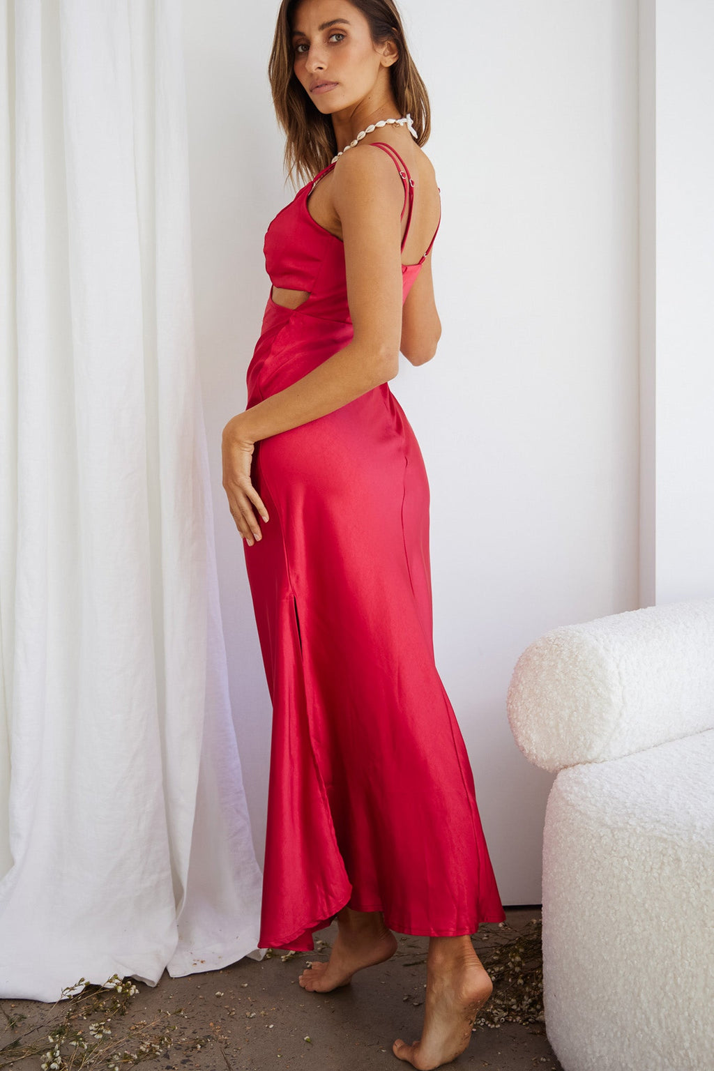 Torah Cut-Out Bodice Front Split Maxi Dress Wine by Selfie Leslie