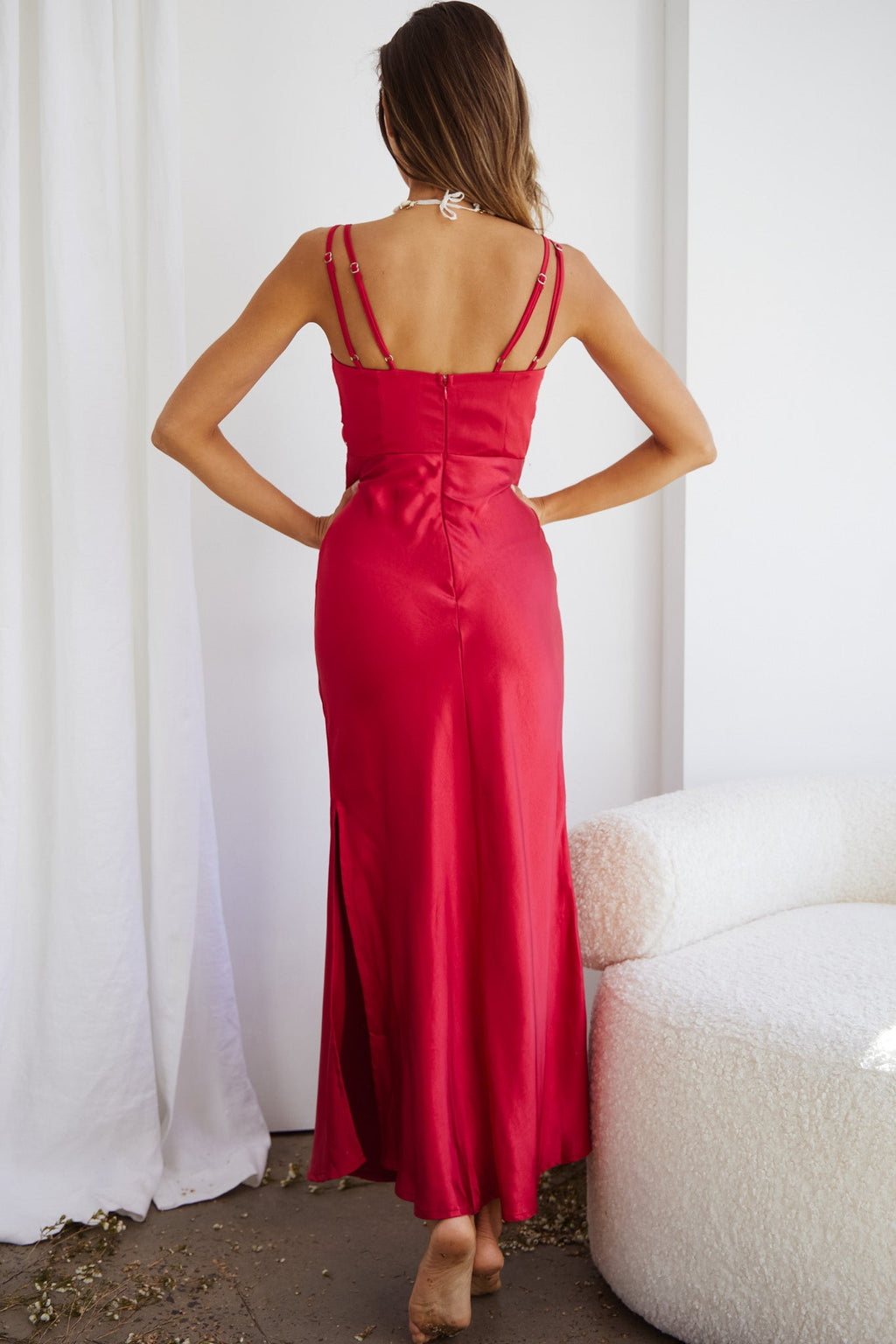 Torah Cut-Out Bodice Front Split Maxi Dress Wine by Selfie Leslie
