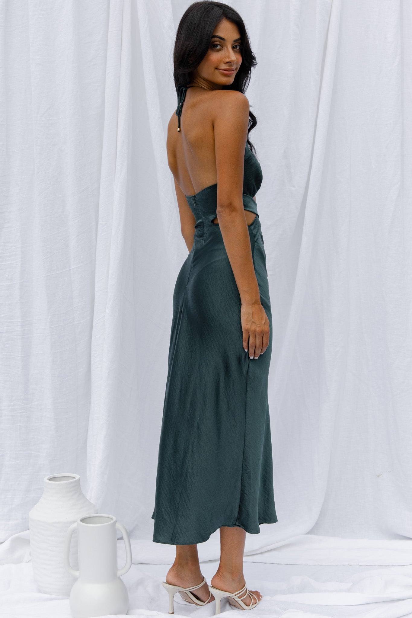 Social Butterfly Cut-Out Waist Midi Dress Jade by Selfie Leslie