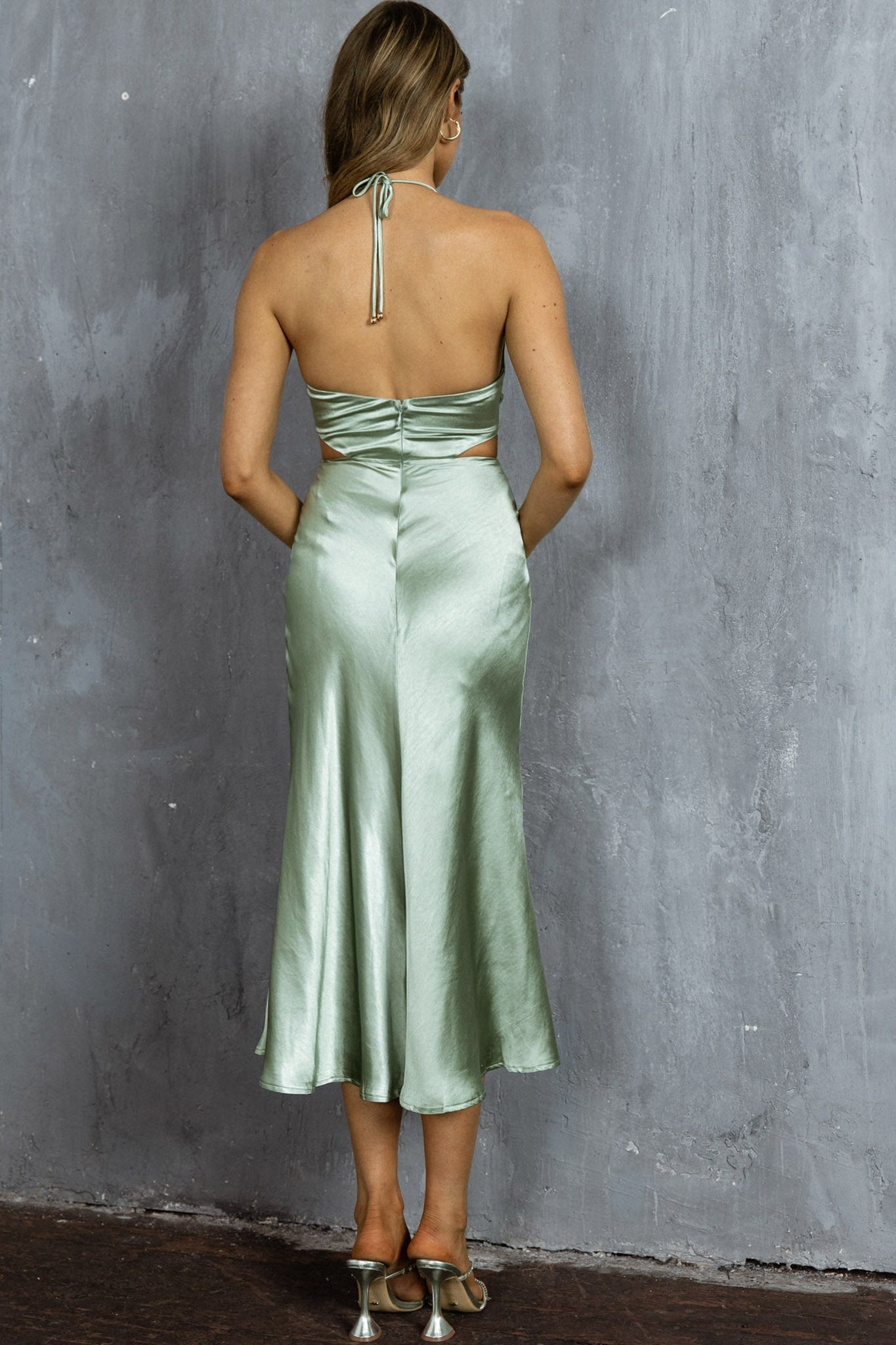 Social Butterfly Cut-Out Waist Midi Dress Pistachio by Selfie Leslie Australia
