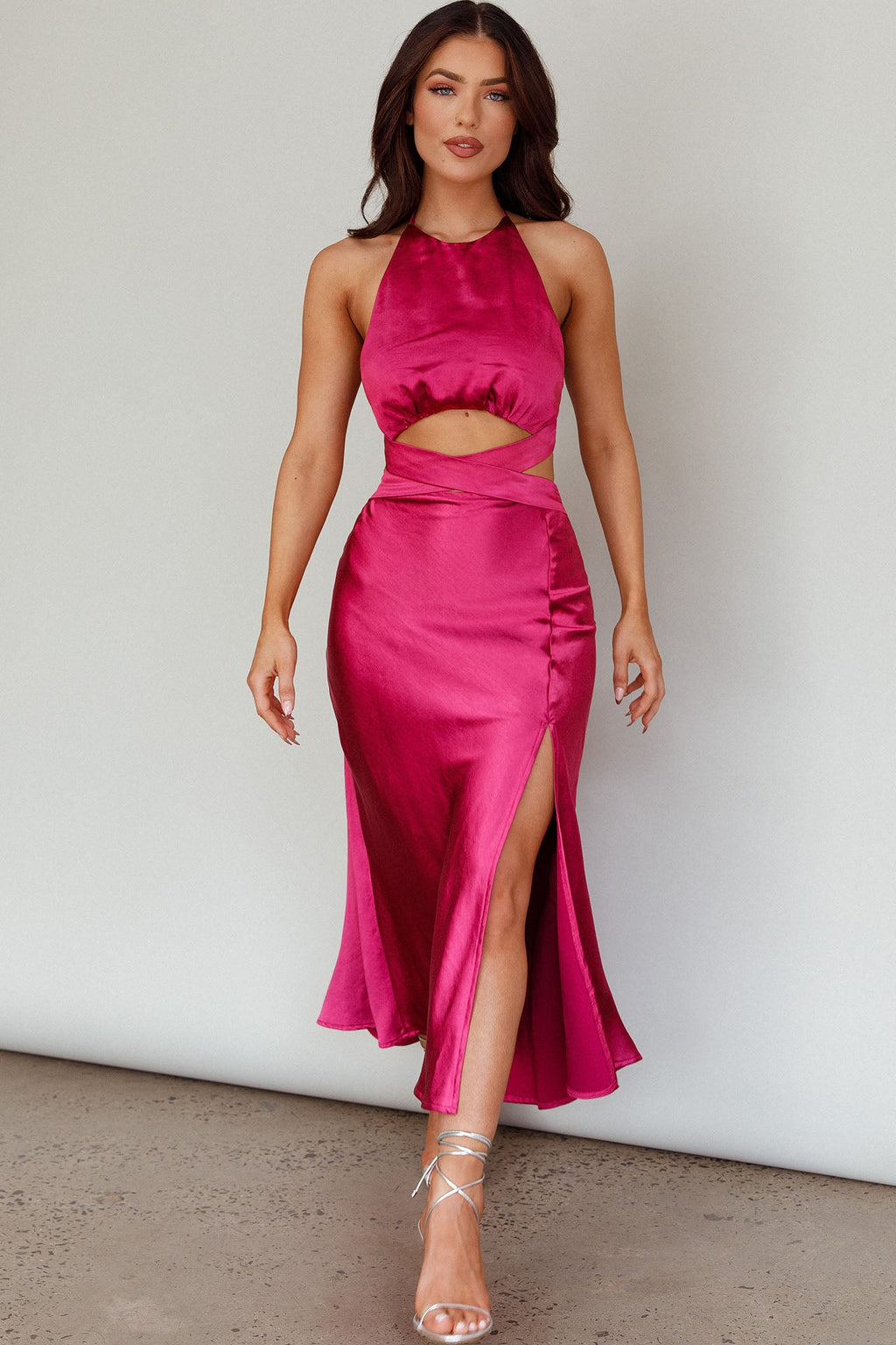 Social Butterfly Cut-Out Waist Midi Dress Fuchsia by Selfie Leslie