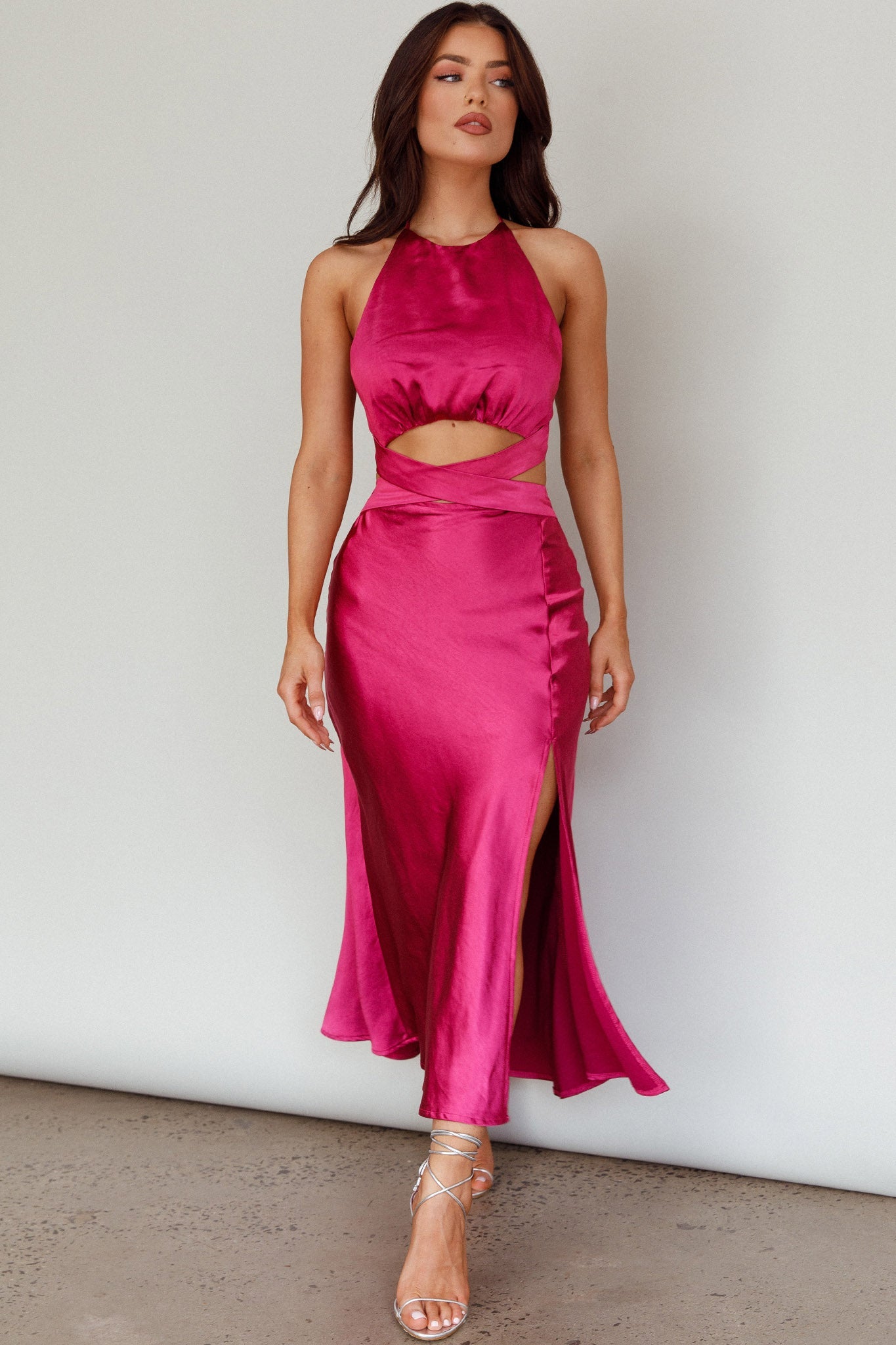 Social Butterfly Cut-Out Waist Midi Dress Fuchsia by Selfie Leslie