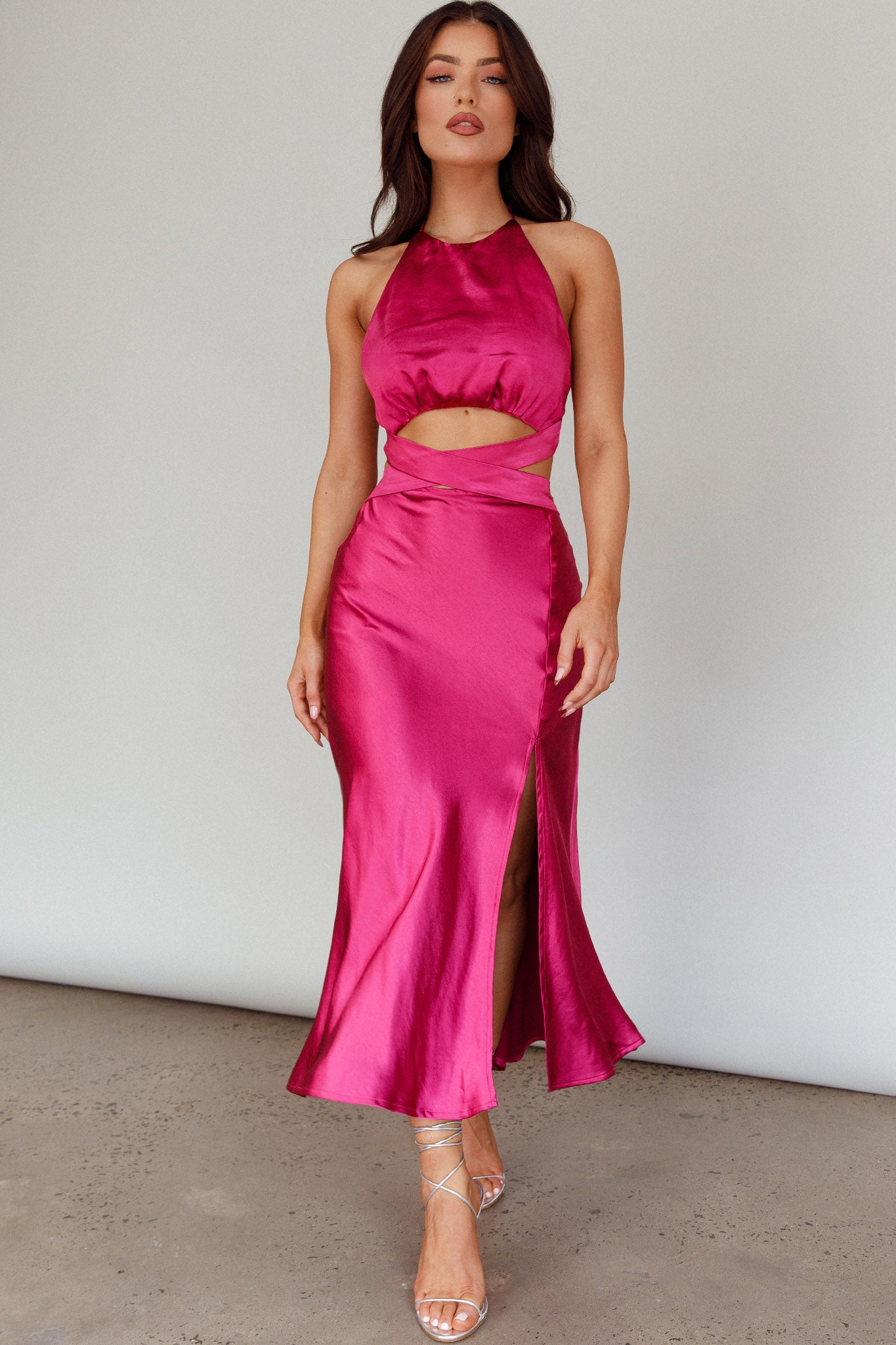 Social Butterfly Cut-Out Waist Midi Dress Fuchsia by Selfie Leslie
