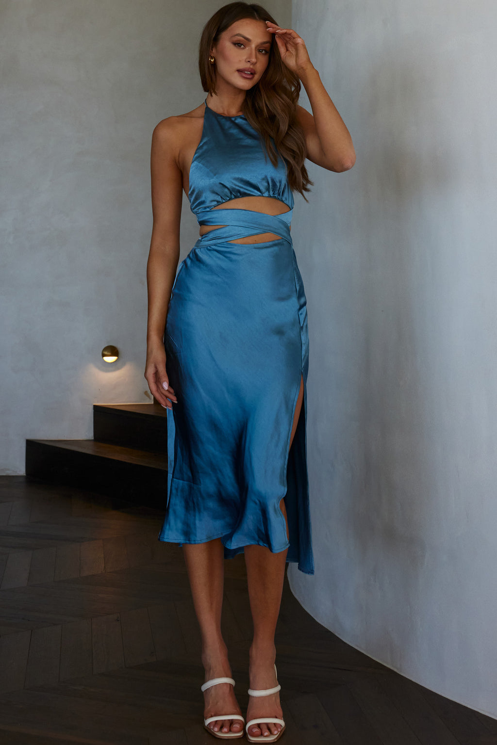 Social Butterfly Cut-Out Waist Midi Dress Midnight Blue by Selfie Leslie Australia